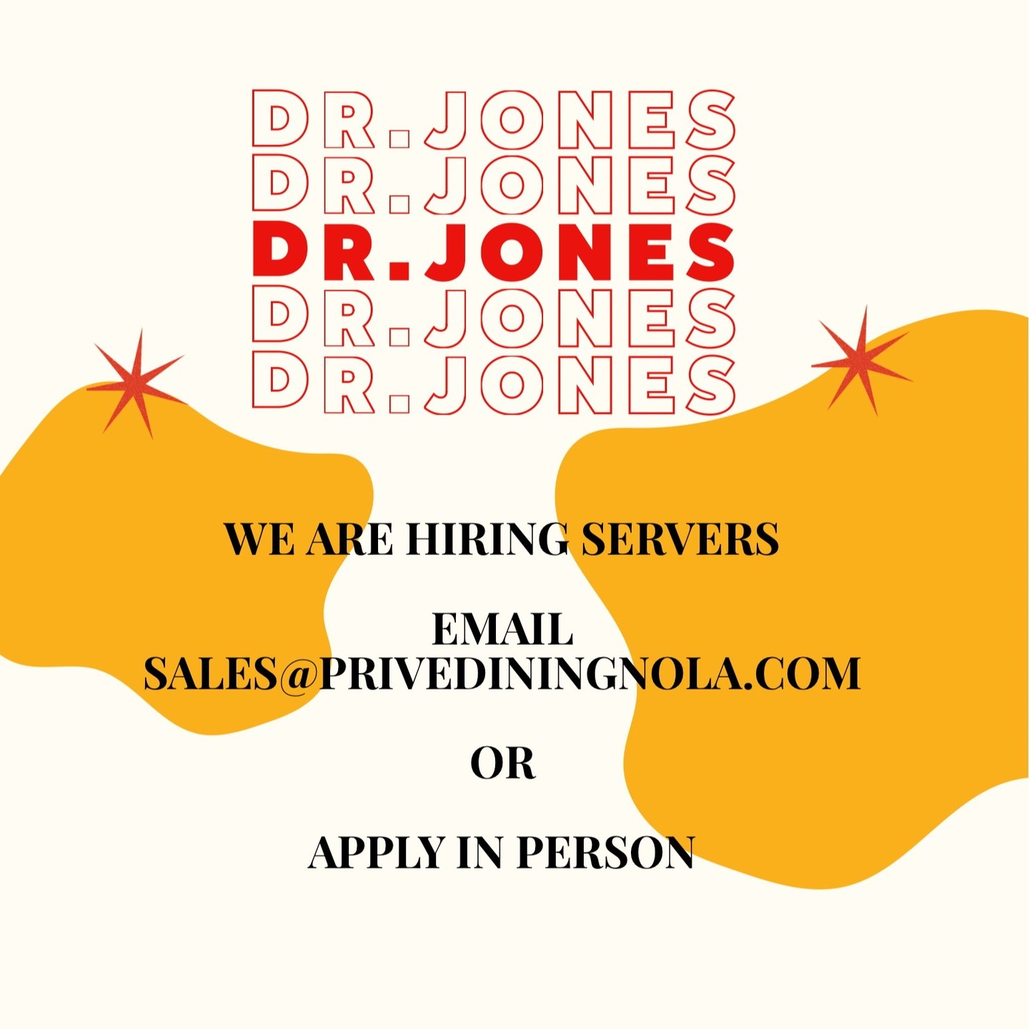 We’re hiring! 🍽️
Dr. Jones is looking for friendly, hard-working servers to join our team.
Email your resume to sales@privediningnola.com or stop by and apply in person.
Let’s make something great together.
👉 http://drjonesrestaurant.com
#NowHiring #MetairieJobs #JoinOurTeam #DrJonesRestaurant #ILoveMetairie