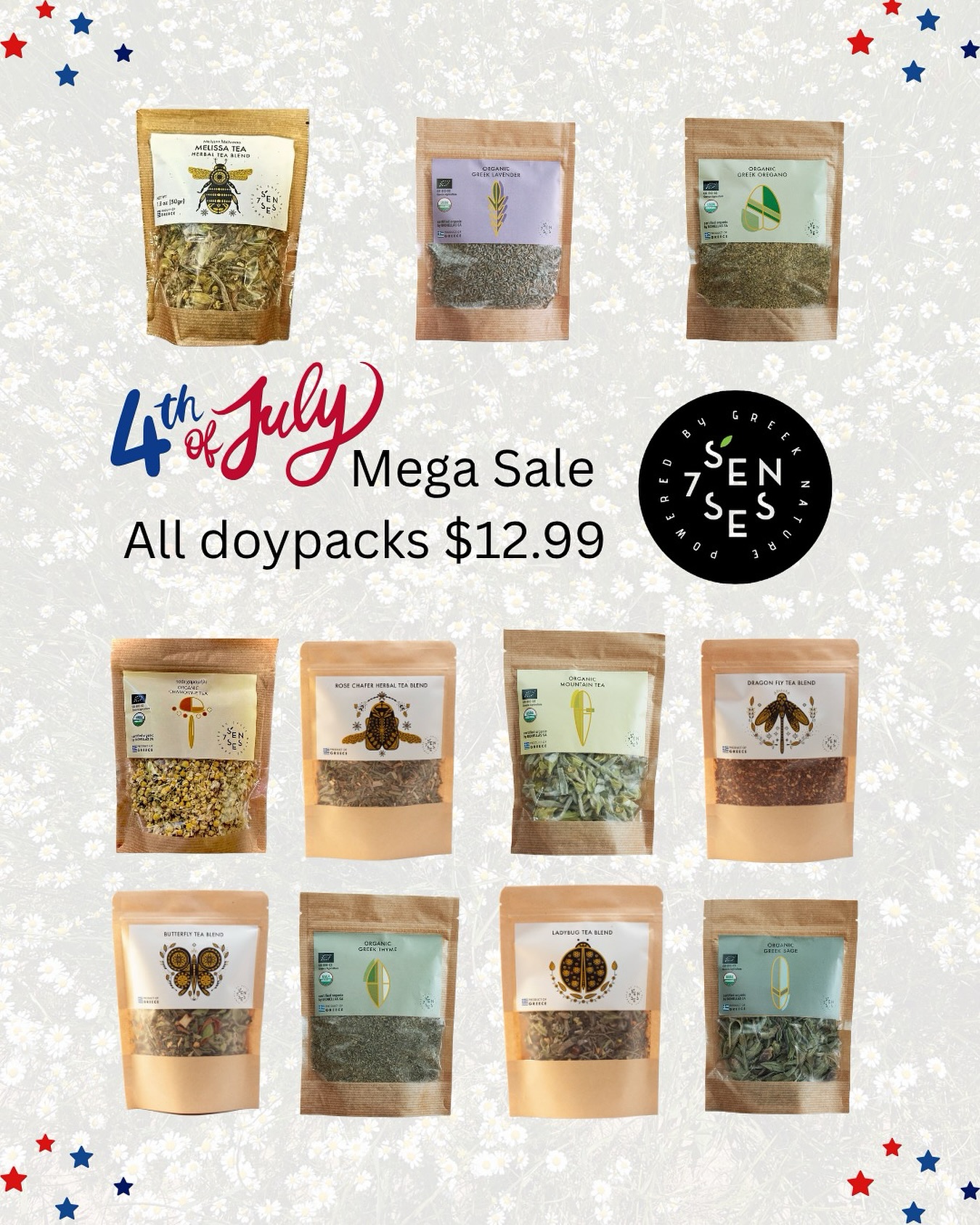 Happy 4th of July! 🇺🇸 The Seven Senses family wishes you a blessed and safe Independence Day.
As a gift, all our doypacks are on sale $12.99 until Sunday July 6th (included). Promo available only at sevensensesorganic.us 🎆
#happyfourth #4thofjuly #tealovers #herbaltea #greeksummer