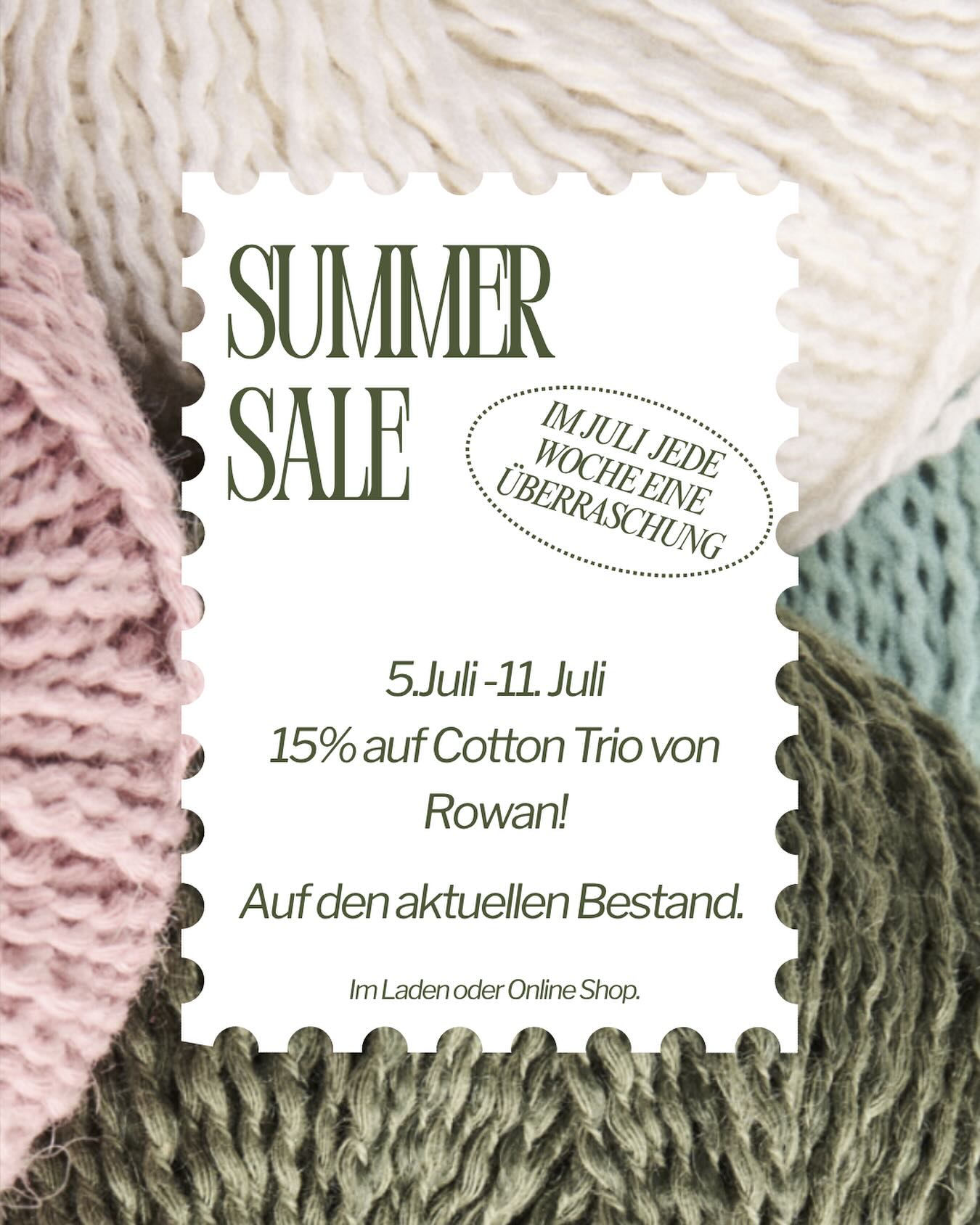 Vom 5. bis zum 11. Juli gibt es 15% Rabatt auf die Cotton Trio von Rowan!!!
Das ist eure Möglichkeit um einen Klassiker zu stricken. Wie wärs zum Bespiel mit einem Poopy Tee oder einem Ida Tee von Petite Knit?
Mit 120m Lauflänge auf 50g perfekt.
Die 84% Baumwolle, 8% Wolle und 8% Alpaca. Können das ganze Jahr getragen werden und es fällt doch nicht auseinander.
Und das beste jetzt nur 8 CHF statt 9.50 CHF!
Freu mich auf euren Besuch
#fibreatelier
#rowan
#cottontrio
#knittinginwinterthur