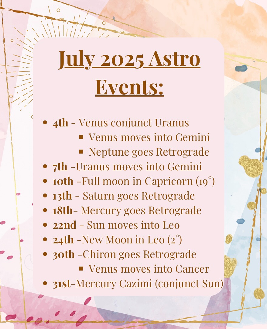 July July July 🔥 🐌 🩵 are you ready for things to heat up? Lots of activity this month as we look for sustainable pacing. Fast, slow, fast, slow.
Some exciting news, I’ve started up a YouTube in addition to my monthly newsletter. Follow along! Clicky link in bio 🤍
https://m.youtube.com/watch?v=banRtMYtpDA&t=7s
#astrology #julyastrology #mercuryretrograde #victorfrankl #freedom #hotsummer #astrological #astrologer #therapist #youredoingamazing