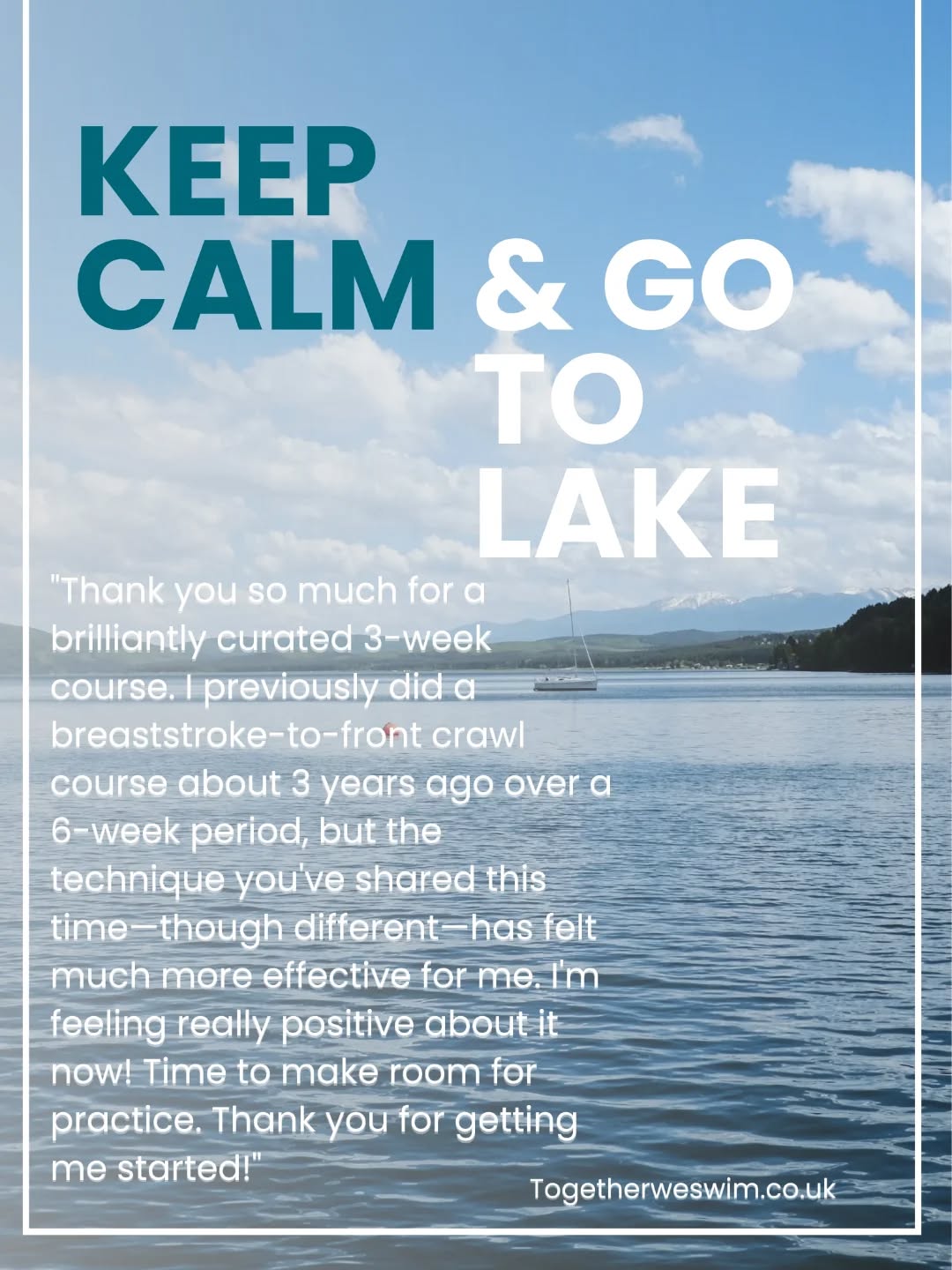 Hello everyone,
Hope you are all planning to fit in time for a swim this weekend, I'm definitely going to try 🤞
We are thrilled to receive this lovely feedback from one of our lovely swimmers who completed the Breaststroke to front crawl course last Sunday. Coach Petrina is absolutely brilliant delivering these sessions and I'm so happy our swimmers can benefit from her expertise .
We have just 3 spaces left on our next course starting July 20th. Head to our website to read about our courses and book.
Togetherweswim.co.uk