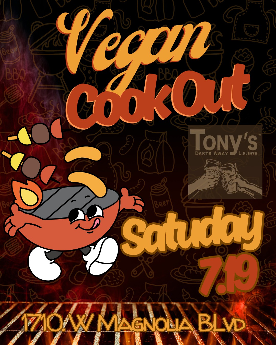 🔥🌱 TONY'S VEGAN COOKOUT 🌱🔥
Saturday, July 19th — All Day
Get ready to turn up the heat @chefashmarie is throwing down Vegan BBQ plate specials all day long, including:
🌭 Smoked BBQ "Meats"
🍍 Your Favorite Summertime Sides
🍻 Cold Beers
🎶 Chill Vibes & Good Times
Whether you're a plant-based pro or just BBQ-curious, come hang with the Tony's fam and soak up some serious summer flavor.
No tickets. Just show up hungry.
☀️🌭🍺 #TonysVeganCookout #BBQSeason #PlantBasedParty #VeganBurbank #ColdBeerWarmVibes