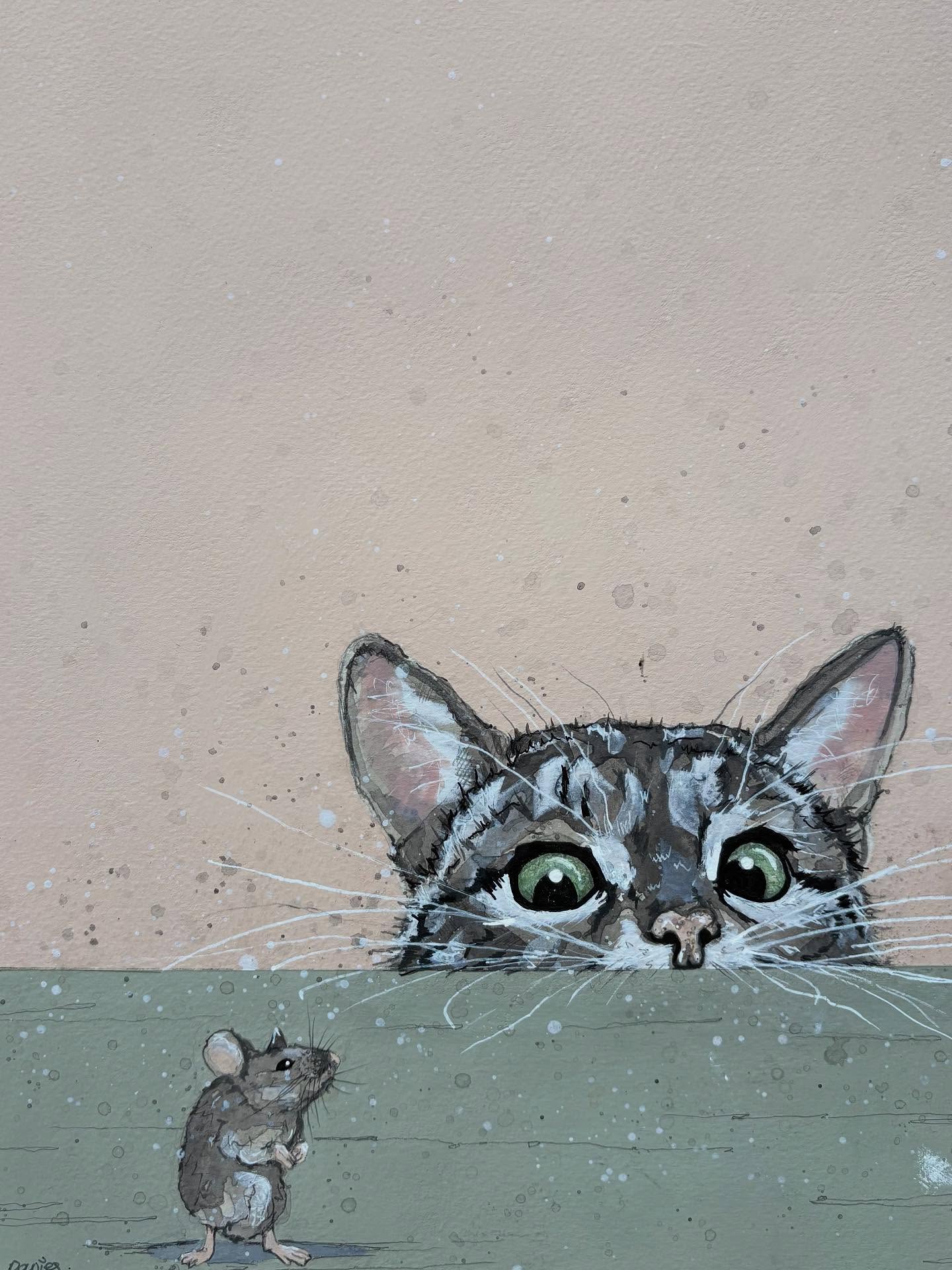 This original study piece has just popped onto my website , as part of my studio sale . All Study pieces are original art works . This piece explores the relationship of this cheeky cat and curious mouse .. As it’s an original there is only one .. measuring 26 x 34 cm , it’s unmounted and next day delivery is included in the price .. just pop onto my website for the price and details ..