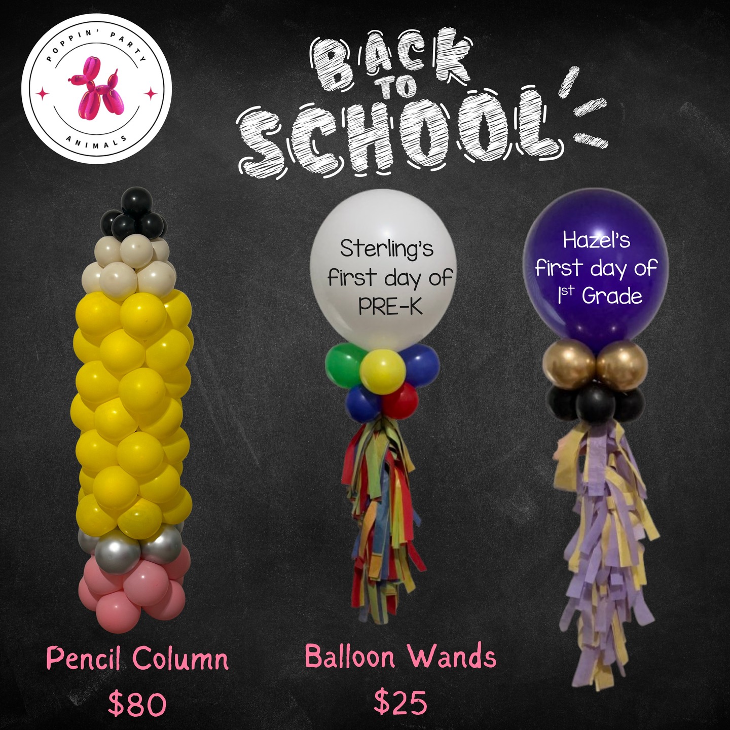 🎉✏️ Back to School Sale! ✏️🎉
Make their first day extra special with festive back-to-school balloons!
🎈 Balloon Wands – starting at $25
✏️ Pencil Column – starting at $80
🌈 Organic Garlands – starting at $40
✨ Foil upgrades + custom school colors available!
📦 Pickups will be the last week of July
📍 Local to Huntsville, AL
📲 Message, email, or call to order!
#backtoschool2025 #firstdayphoto #poppinpartyanimals #huntsvillemoms #balloondecor #huntsvillealabama #firstdayofschool #balloonartist