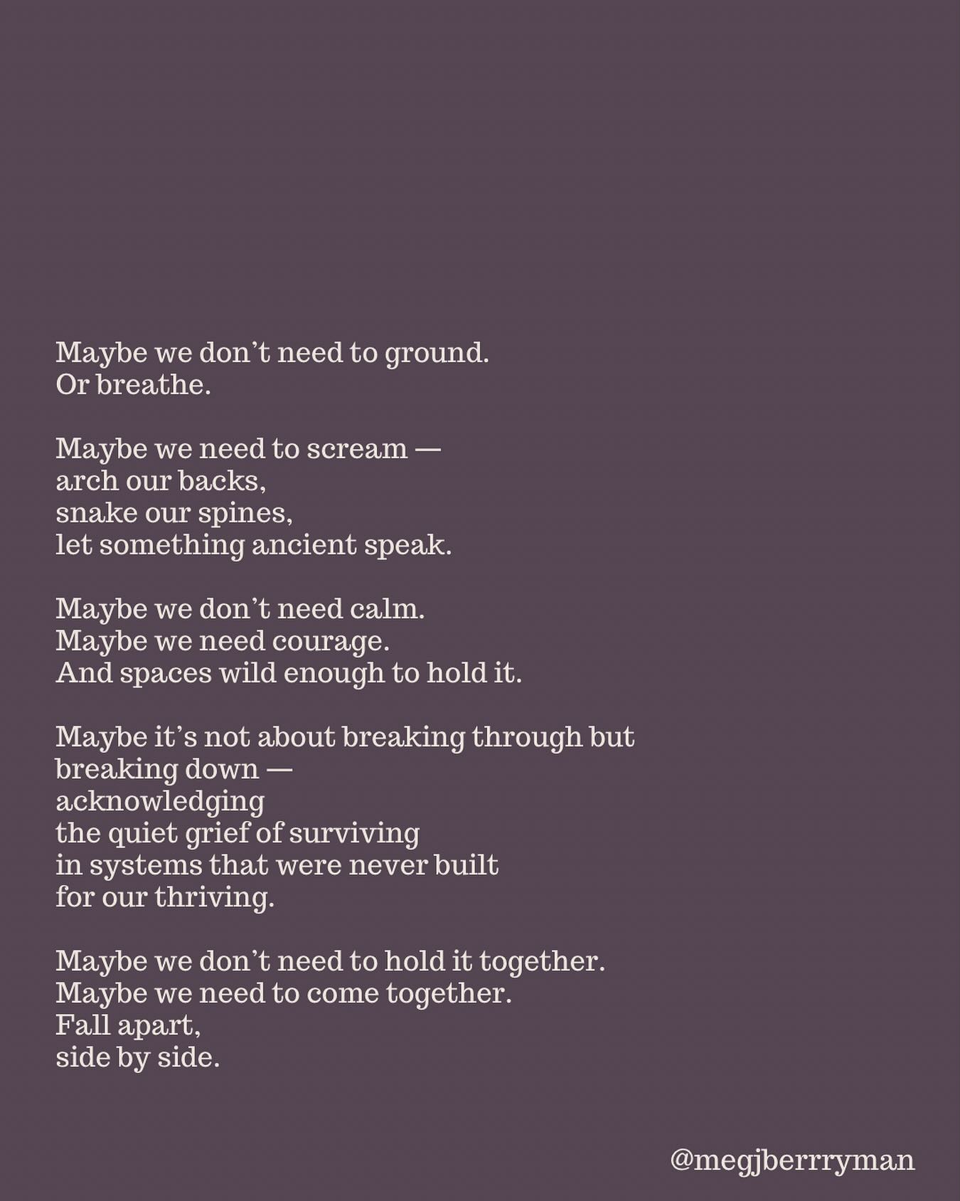 Don’t tell me to breathe.
Also - Unbound starts Friday. A place to unlearn what we think business needs to be and re-learn a regenerative, decolonial and trauma informed approach that honours you, earth and others.
Last day to enrol @megjberryman