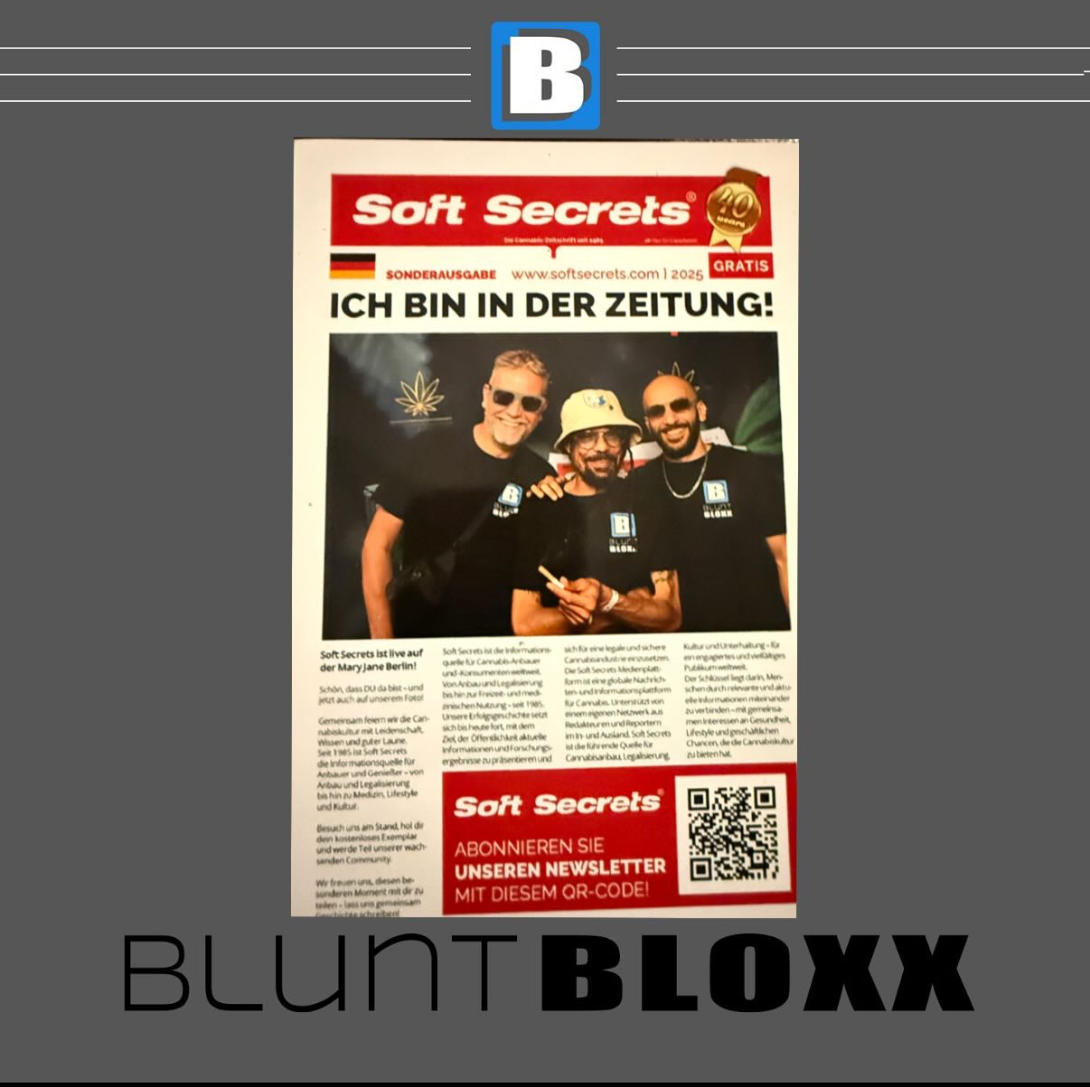 ⸻
“Look, Ma – we’re in the paper!” @softsecrets
The Bluntbloxx crew lit it up at Mary Jane Berlin… and now we’re rolling into CannaFair Düsseldorf – August 8–10!
Come find us for a FREE laser engraving on your Bluntbloxx – because your stash deserves some personality.
#Bluntbloxx #CannaFair2025 #LaserEngravedVibes #BerlinToDusseldorf #SoftSecretsFeature #HighDesignHighTimes #CannabisCulture #AugustHighlights #420 #softsecret