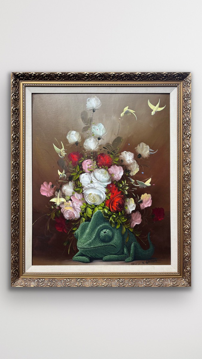 Was saving this painting worth the effort? Should I have done more? Either way, it's going up for sale on my website July 11, so sign up for emails on my website for all the details.
#upcycle #fineart #thriftstoreart #edmontonart #revamp #thriftstoreart #painting #canadianart #surreal #surrealism #bouquet #chameleon #chameleonsofinstagram #flowers