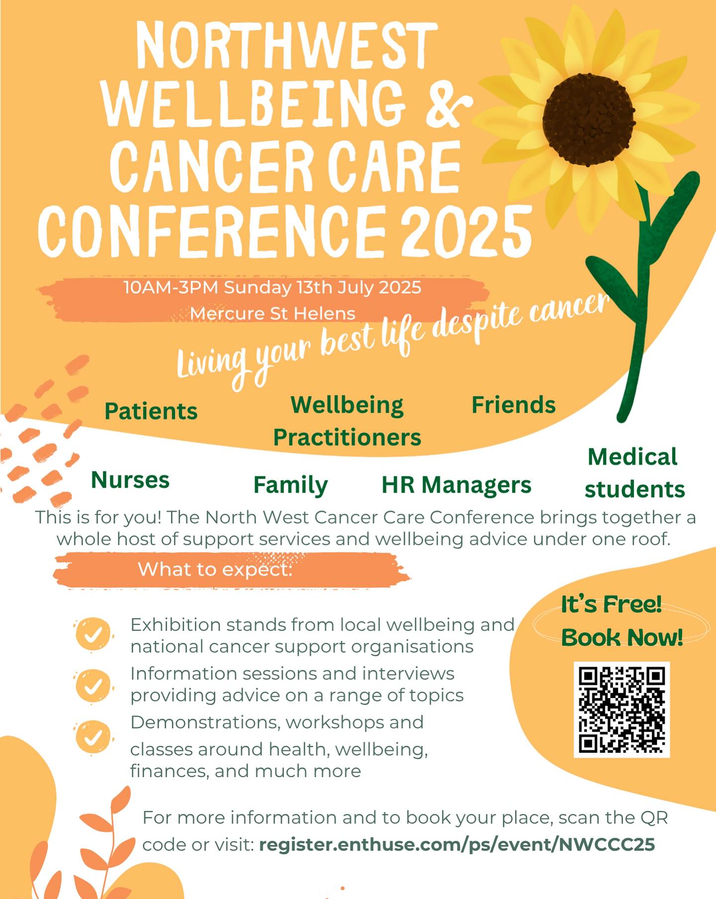 I’m looking forward to speaking at this event:
📣 Cancer Care Conference – St Helens
🗓️ Sunday 13th July
🕙 10am–3pm
📍 St Helens
A beautiful community event bringing together people from all walks of life – whether you’re a cancer patient, carer, health professional, or simply someone passionate about wellbeing, prevention, and support.
Expect a day filled with:
🌿 Wellbeing stalls
🎤 Inspiring speakers
🤝 Community connection
💬 Support and information
This isn’t just for those undergoing treatment – it’s for anyone impacted by cancer in any way, or anyone who wants to learn more, support others, or feel part of something hopeful and human.
You are not alone.
Please share and spread the word 💛
