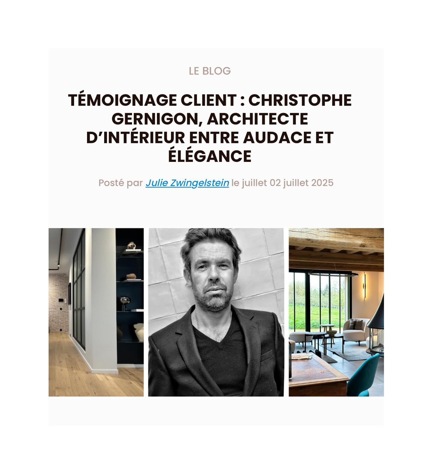 Témoignage client sur Décorasol : audace & élégance
Je suis ravi de partager mon interview sur le blog de Décorasol, où je parle de ma vision : allier audace et élégance dans l’architecture d’intérieur.
Découvrez le détail de cette aventure créative : article sur @decorasol_france
https://www.decorasol.fr/b/p/temoignage-client-christophe-gernigon-architecte-dinterieur-entre-audace-et-elegance.html
Merci à l’équipe Décorasol pour ce bel échange et ces belles collaborations.
#ArchitectureIntérieure #Design #Créativité #Décoration #Témoignage @decorasol_france