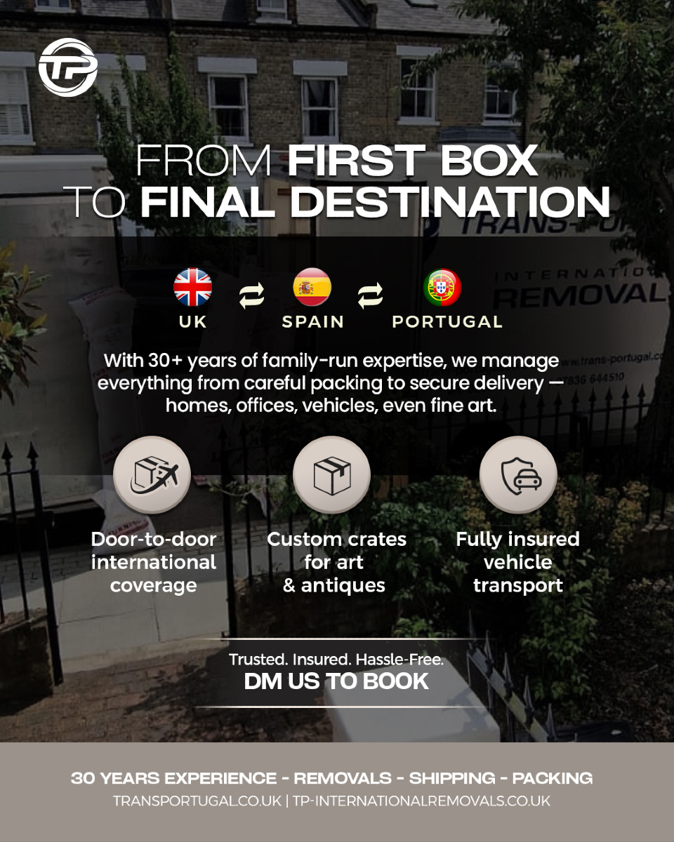 From the first box packed to the final piece in place – we’re with you every step of the way.
Moving made easy 👏
Reach out to our team via phone or email with your specific requirements, and we'll be happy to assist!
🇬🇧 LONDON OFFICE
22-24 Homecroft Rd, London, N22 5EL, United Kingdom
0208 807 6677
🇵🇹 PORTUGAL OFFICE
Inter Luis
Estrada Nacional 10
Centro Empresario Sado Internacional
Armazem D21, 2910-835 Setúbal
00 351 265 708 240
info@tp-internationalremovals.co.uk
#relocationservices #movingcompany #shipwithus #movers #packingpros #transportation #movingday #shippingworldwide #relocationexperts #shipments #tpinternationalremovals #transportugal #shippingandhandling #movingtotheuk #packingandshipping #movingtoportugal #movewithus #easyshipping #movingsolutions #shippingmadeeasy #securepacking #movingtospain #storagesolutions #removalstoportugal #relocationready #movinghome #newoffice #fineart #vehicletransportation