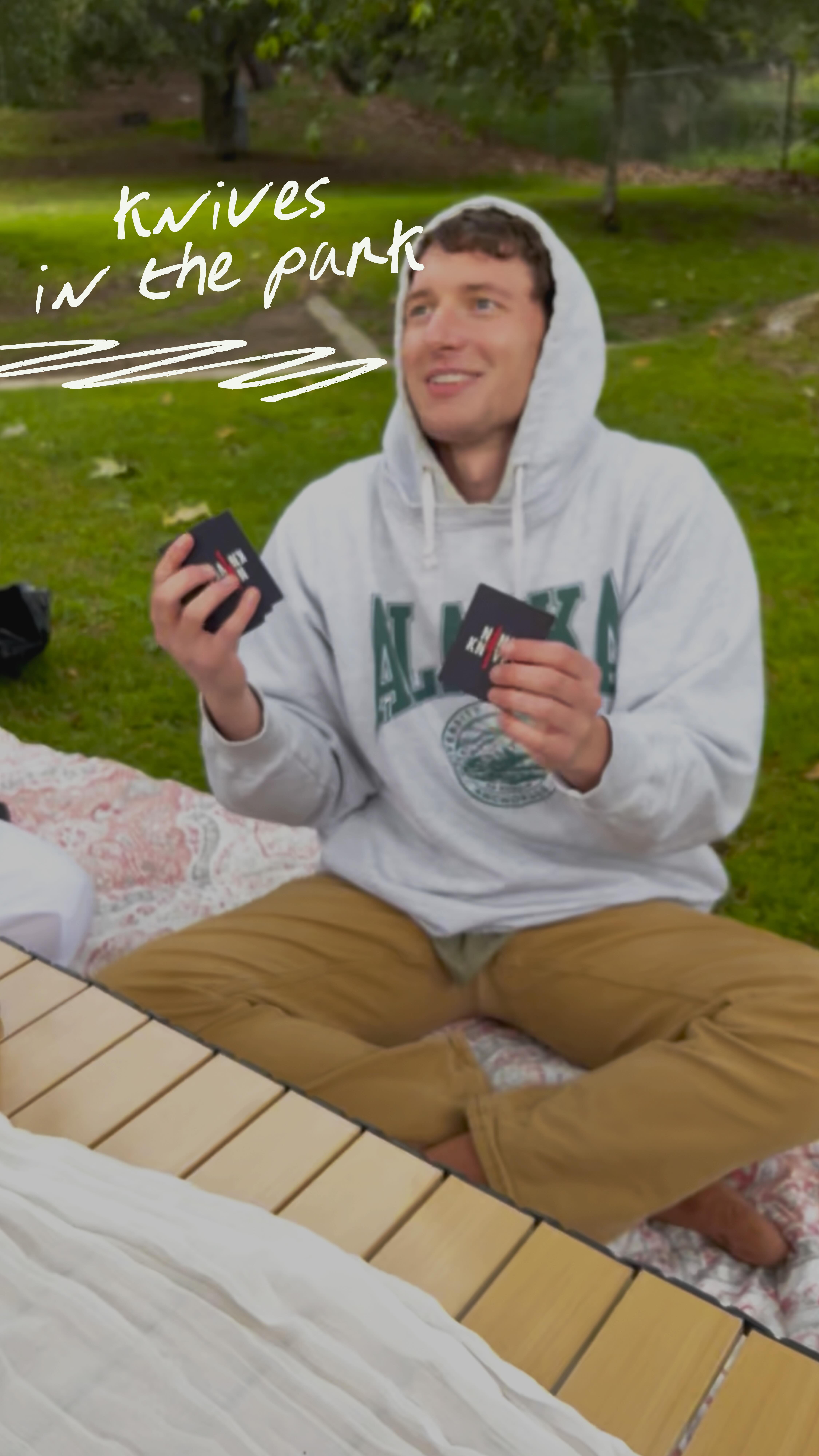 Just a chill day in the park… kinda. 😈
#nineknivesgame #cardgame #partycardgame #gamenight #cardgames #competitivegame #familygamenight #partygame #tabletopgames