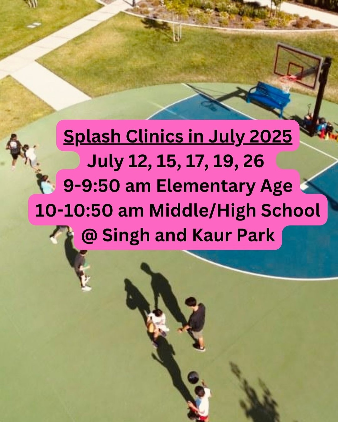 July Splash 💦 Clinic Schedule
Clinics are drop-in, with no reservation needed.
DM or email (splashbasketballcamp@gmail) with any questions