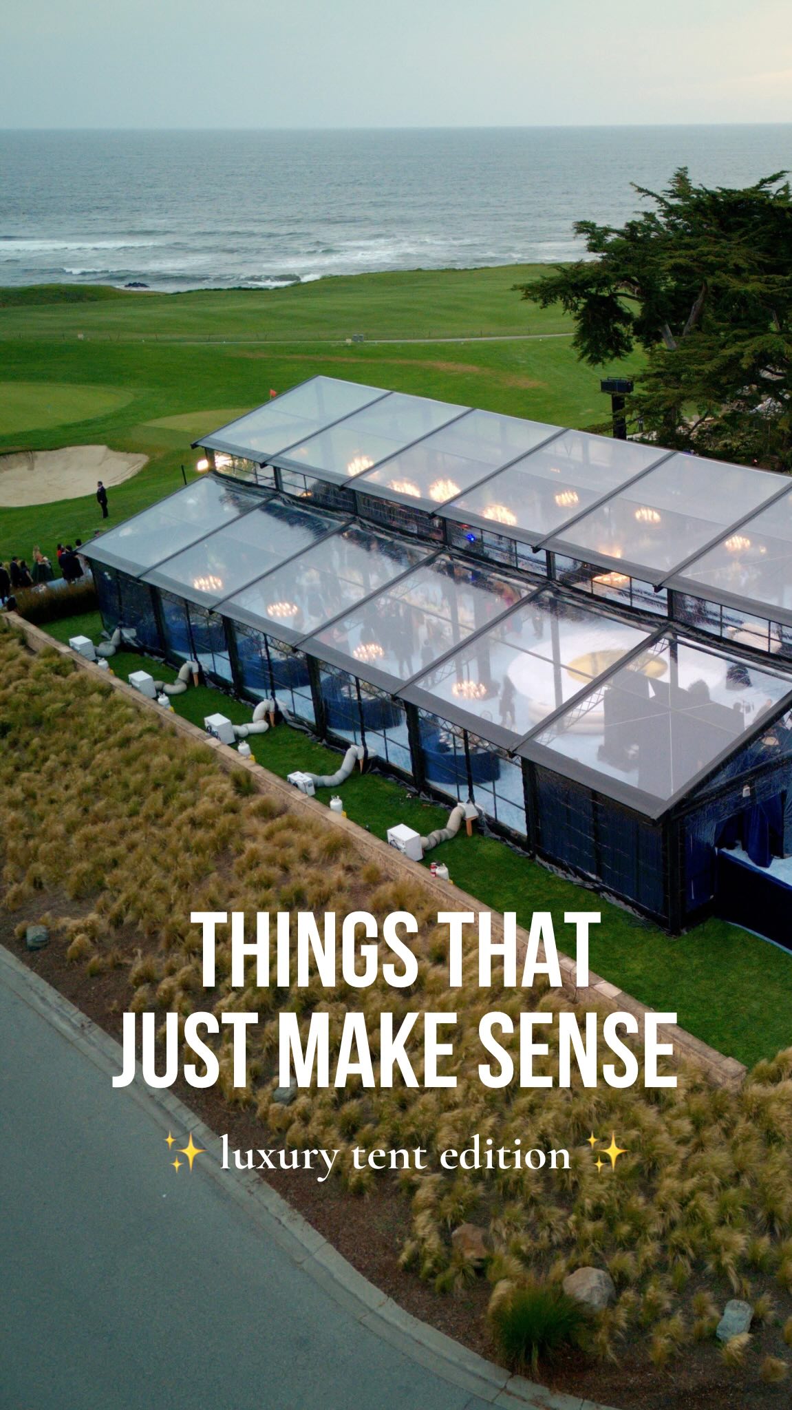 Things that just make sense:
✔️ A view like this, framed by a black atrium that understands the assignment
✔️ A custom subfloor so your guests aren’t wobbling in heels
✔️ A raised stage to keep the party going all night
✔️ Tall ceilings for chandeliers and dramatic installations
✔️ Tiered lounge seating
✔️ Exterior heaters to keep the chill out and the vibes in
✔️ A crew that builds like it’s personal
10/10 recommend turning your patch of grass into a full-blown magazine spread ✨