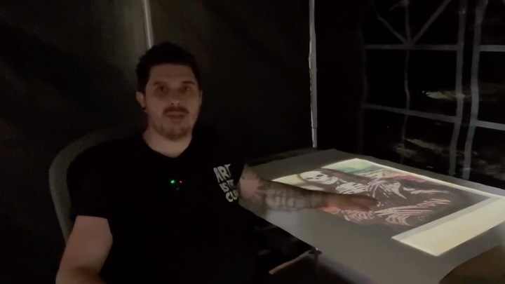 Studio problem solving. Creating a dark room for drawing stencils…