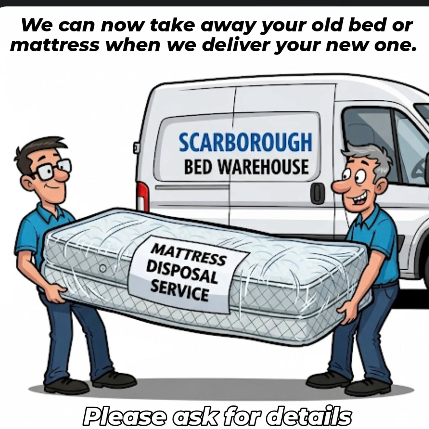 All disposal mattresses are bagged for hygiene purposes before being transported. Customers can collect a white bag in store to wrap prior to collection.