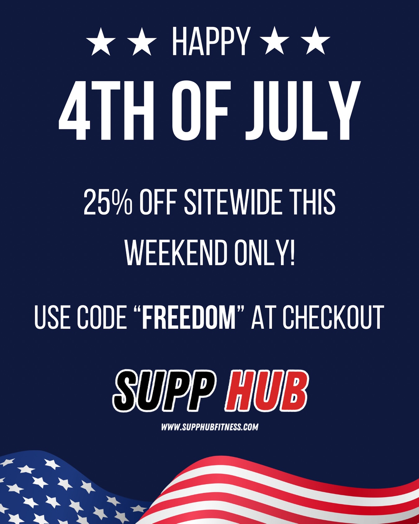 Happy 4th of July from Supp Hub!🇺🇸
We’re celebrating with a 25% off sale this weekend only! Use code FREEDOM at checkout.