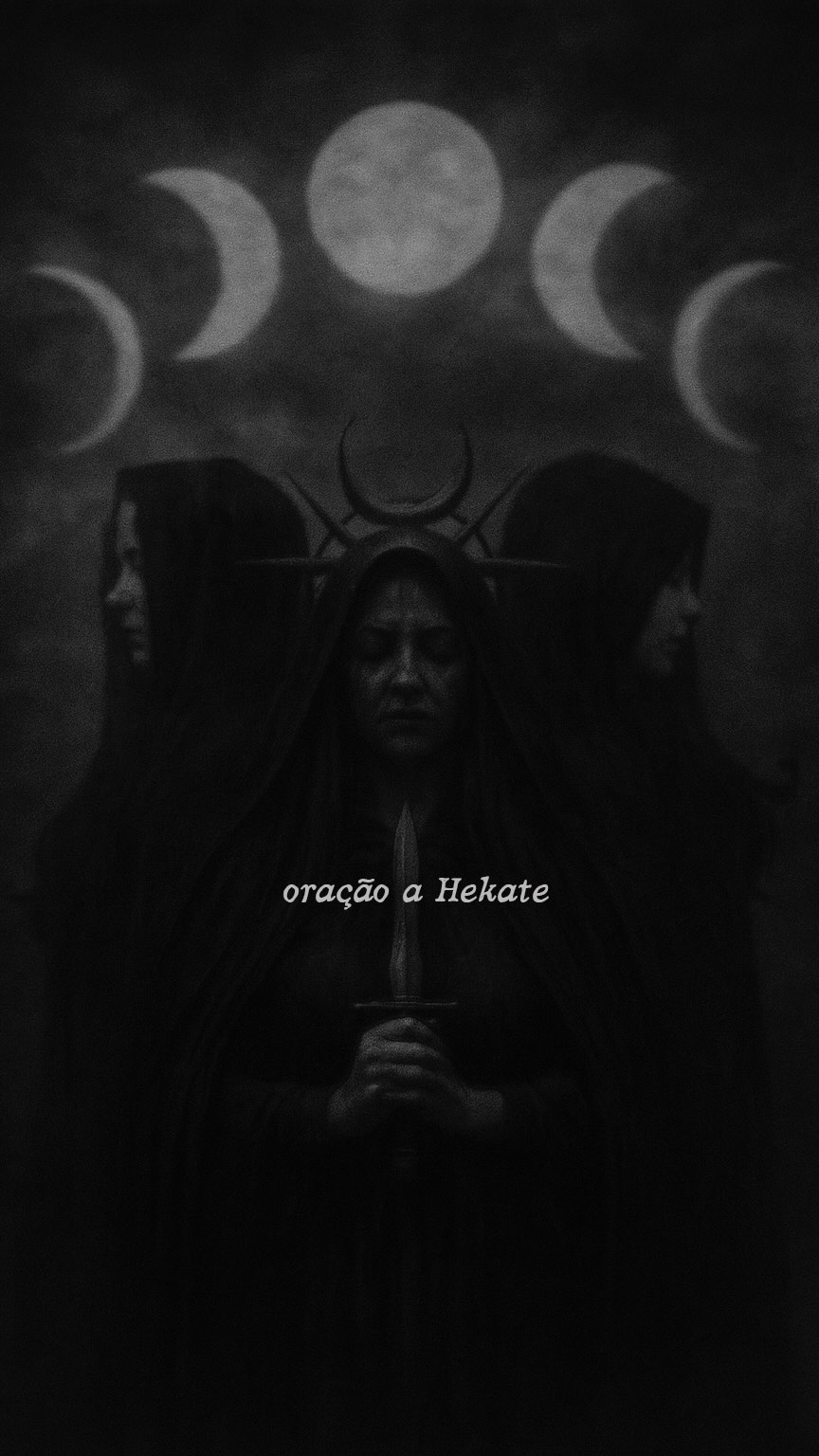 Oração a Hekate
Ó Senhora da Encruzilhada, Hekate, eu clamo por ti.
Nesta noite, sob o véu dos astros, sinto a tua presença.
Que a tocha me ilumine o rumo
e disperse as sombras da dúvida e do medo.
Guia-me pelas trilhas ocultas que só tu conheces.
Os cães ladram o mistério, desvelam o que se oculta de mim .
Tu que porta a chave,
guardiã do limiar entre os mundos e segredos ancestrais.
Com teu punhal, corta as ilusões, liberta-me do cárcere.
Que a sabedoria da serpente nos renove em vida e no além.
Ó Rainha da Noite, ó Filha de Perses.
Concede-me a visão para enxergar além do que vejo.
Dá-me tua força para enfrentar os desafios
e tua coragem para caminhar na sombra.
Que tua forma tríplice nos abençoe e proteja,
a cada passo, a cada escolha.
A ti, Hekate, eis a minha entrega.
Que tua luz sombria nos ampare e guie para o sempre.
Heya Hekate!
#magia #hekate #hecate #encruzilhadas #damadanoite #heiahekate #deusatriplice #sagradofeminino #deusa #deusas #esoterismo #conhecimento #SabedoriaOculta #JornadaEspiritual #Despertar #encruza