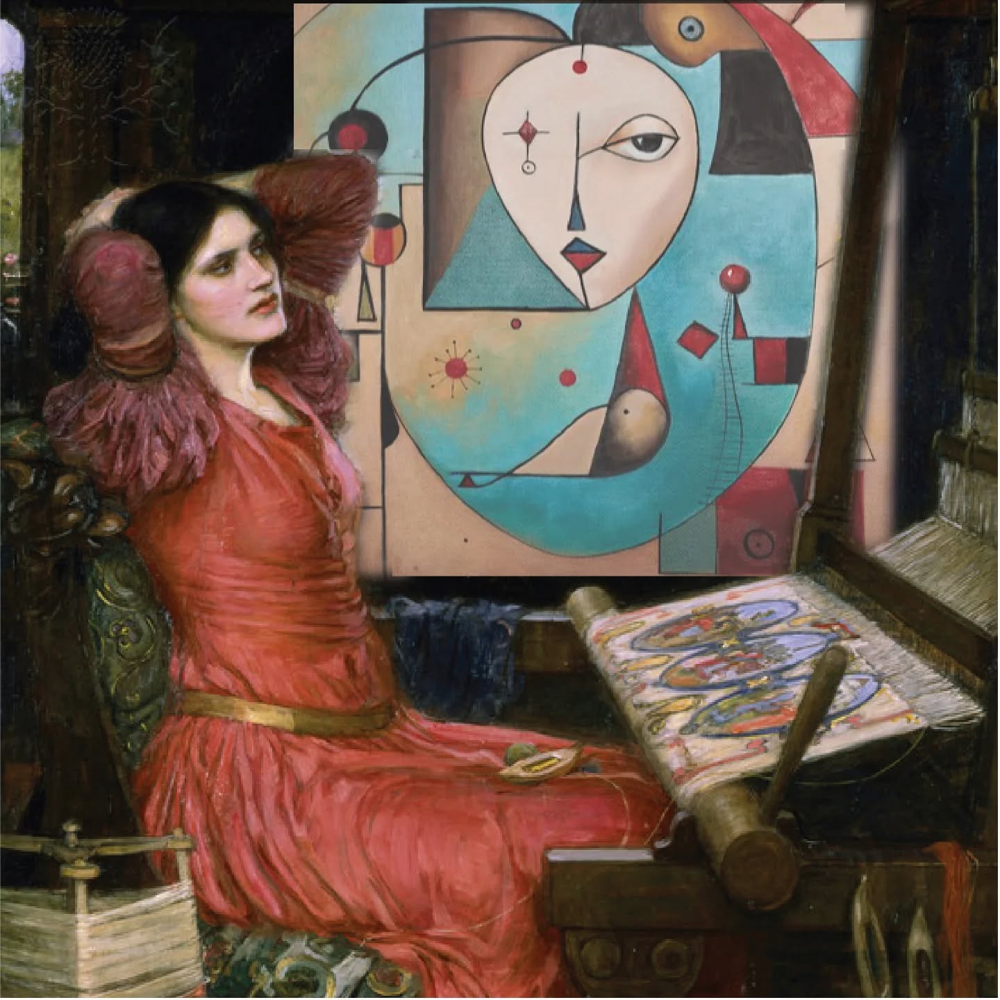 The Artist Weaver contemplates her stained glass portrait made by the Player so very long ago.
#joanmiro #johnwillamwaterhouse
