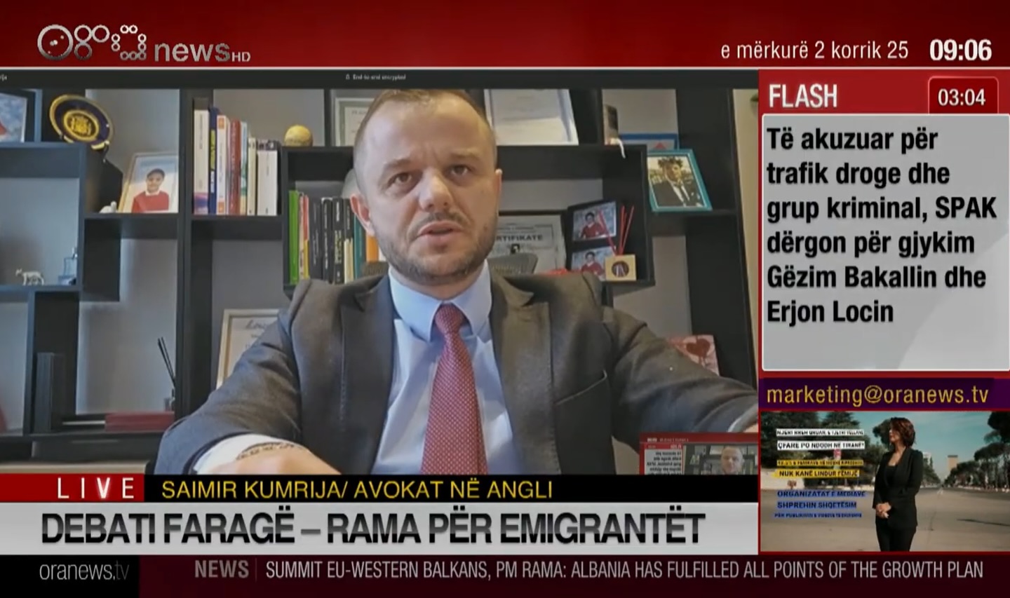 📺 Sot në Ora News
Në nje diskutim për numrin e shqiptarëve në Britaninë e Madhe dhe deklaratat e fundit të Nigel Farage mbi komunitetin tonë.
📌 5 fakte me shifra dhe bazë ligjore që duhet t’i dini:
1️⃣ Më shumë se 140,000 shqiptarë jetojnë aktualisht në Mbretërinë e Bashkuar, sipas të dhënave të Home Office dhe ONS (Office for National Statistics).
2️⃣ Vetëm rreth 1.500 shqiptarë ishin në burg në Angli dhe Uells deri në vitin 2024 – kjo është më pak se 1.1% e totalit të të burgosurve dhe nuk përfaqëson komunitetin shqiptar në tërësi.
3️⃣ Mbi 20,000 shqiptarë kanë aplikuar për azil në vitin 2022 – shumica e tyre ishin të rinj pa dokumente, shpesh viktima të trafikimit dhe shfrytëzimit, sipas raportit të Home Office dhe Komisionerit për Anti-Trafikimin.
4️⃣ Ligji britanik nuk lejon deportimin automatik të një shtetasi të huaj nëse ai/ajo ka të drejtën e qëndrimit përmes familjes, martesës, apo si prind i një fëmije britanik (bazuar në Rregullat e Emigracionit dhe jurisprudencën e Gjykatës së Apelit).
5️⃣ Komuniteti shqiptar kontribuon ekonomikisht: qindra biznese shqiptare janë të regjistruara në UK, dhe shumë shqiptarë punojnë ligjërisht si taksapagues në ndërtim, shëndetësi, gastronomi dhe sektorë të tjerë esencialë.
🇦🇱 Shqiptarët nuk janë thjesht “shifra” për debate politike – janë njerëz, punëtorë, prindër, studentë dhe profesionistë.
🛑 T’i ndalim përgjithësimet. Të flasim me fakte.