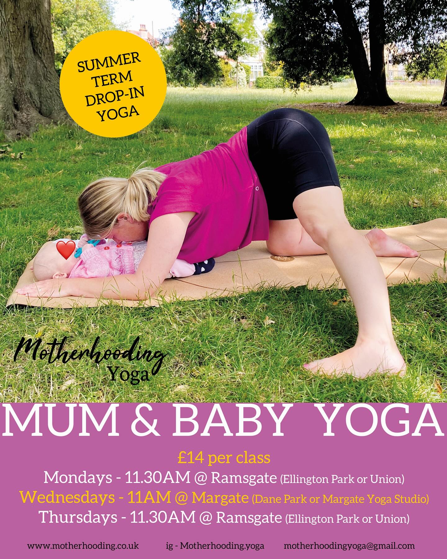 Baby Yoga continues throughout the summer. But we run on a drop-in class basis. That way we can easily accommodate your holidays (and mine) and the childcare juggle!
Baby yoga in the park is also suitable for crawling and walking babies too!
Classes will be held either under the shade of a glorious oak tree or if the weather is looking drizzly then we will be in the cozy space of the studio.
If you’re interested message me to fill in a registration form as pre-booking is essential.
——-
Suitable from 6/8 weeks postnatal
——-
#mumandbabyyoga #babyyoga #mumyoga #postnatalyoga #ramsgate #margate #thanet #mum #baby #newmum #yoga