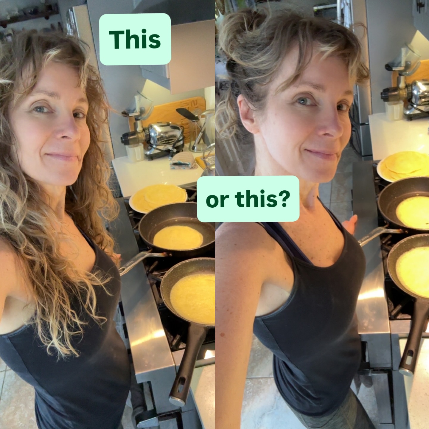 Let’s talk hair in food 😳
Did you know most of the hair in your food comes from your clothes? 😅
✅ yes tie your hair back
✅ but also shake off your clothes before you start cooking! 🍳
We lose about 50-100 hairs per day (more in the spring and fall) and they gotta end up somewhere!
I like to shake off my hair upside down first (away from the kitchen, obviously), then tie it back, then shake off from your shoulders all the way down to your knees!
Many of us have the unnoticeable habit of straightening our clothes, pulling up pants or wiping our hands somewhere while we’re cooking - which grips a hair or two on your hands. Gross!
So try this 👌
👉 subscribe to my ECObloom newsletter and I’ll share this #grainfree #dairyfree #sugarfree #glutenfree recipe in the next couple of days! (part of a cancer diet recipe book I’m publishing soon - stay tuned!) 👉 OBLOOM.ca
❓ do you often find hair in your food and don’t know where the heck it’s coming from?
.
#hairtipsandtricks #cookingtips #healthyrecipes #eco #tieitup #healthyliving #cancerdiet #crepes