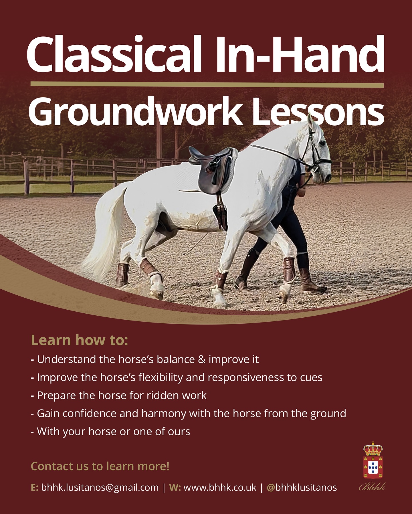 Have you ever considered how transformative ground-based work can be for your horse? Imagine no longer needing to lunge your horse for hours or relying on gadgets that force a frame... only true, thoughtful movement, guided by centuries of proven methods.
In-hand work is a sacred tradition in classical Portuguese horsemanship, passed down from the great masters to the modern rider. It continues to prove itself as one of the most valuable foundations in any horse’s education. Many of the physical and mental issues we see in ridden horses today stem from poor balance and mainstream methods that overlook the horse’s natural biomechanics.
It’s time to return to what truly works, building a horse that can carry you sound, supple, and willing well into old age.
Everything starts here.❗️
What can in-hand work do for you and your horse?
It’s ideal for:
⚜️ Horses of any age, breed, or discipline
⚜️ Rebalancing the crooked or unbalanced horse
⚜️ Bringing horses back into work after time off
⚜️ Horses in restricted or light work programs
⚜️ Building strength, suppleness, and flexibility
⚜️ Improving clarity and softness in communication
⚜️ Supporting older horses who can no longer be ridden regularly
⚜️ Understanding a new horse before getting in the saddle
⚜️ Keeping horses active when riding isn’t an option
⚜️ Introducing or refining more advanced movements
⚜️ Encouraging movement free from the rider’s weight
⚜️ Developing symmetry and body awareness
⚜️ Identifying physical challenges or restrictions
⚜️ Teaching and feeling the half-halt
⚜️ Awakening more uphill, collected movement
…and so much more.
‼️Most importantly: it must be done correctly.‼️
That’s where we come in.
We offer private sessions and small group lessons (up to 3 participants).
Get in touch for more details! We’d love to support your journey.
#bhhklusitanos #bhhkevents #ridingtheory #workshop #baroquehorsehorseofkings #effectiveriding #biomechanics #studyofthehorse #studying #groundworklessons #inhandwork