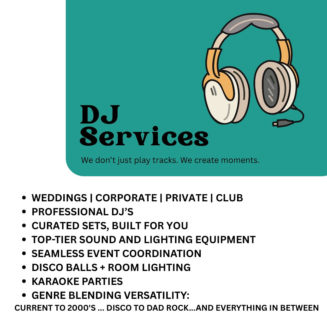 🅓🅙 🅢🅔🅡🅥🅘🅒🅔🅢
Where the vibes are high and the beats don’t quit.
We bring professional DJ setups, curated playlists, and high-energy performances to weddings, parties, pop-ups, and everything in between — wherever you are.
Yes, we travel! From local venues in Saskatoon, Regina and Edmonton -and everywhere in between - we bring the party.
What you get:
🎧Pro-grade sound + lighting
🎧Tailored music for your vibe
🎧Dance floors that stay full all night
Head online, fill out an inquiry form and let’s create an unforgettable event together.
#saskatoon #regina #edmonton #sk #ab #djservices #saskevents #saskwedding #reginawedding #inthemixentertainment