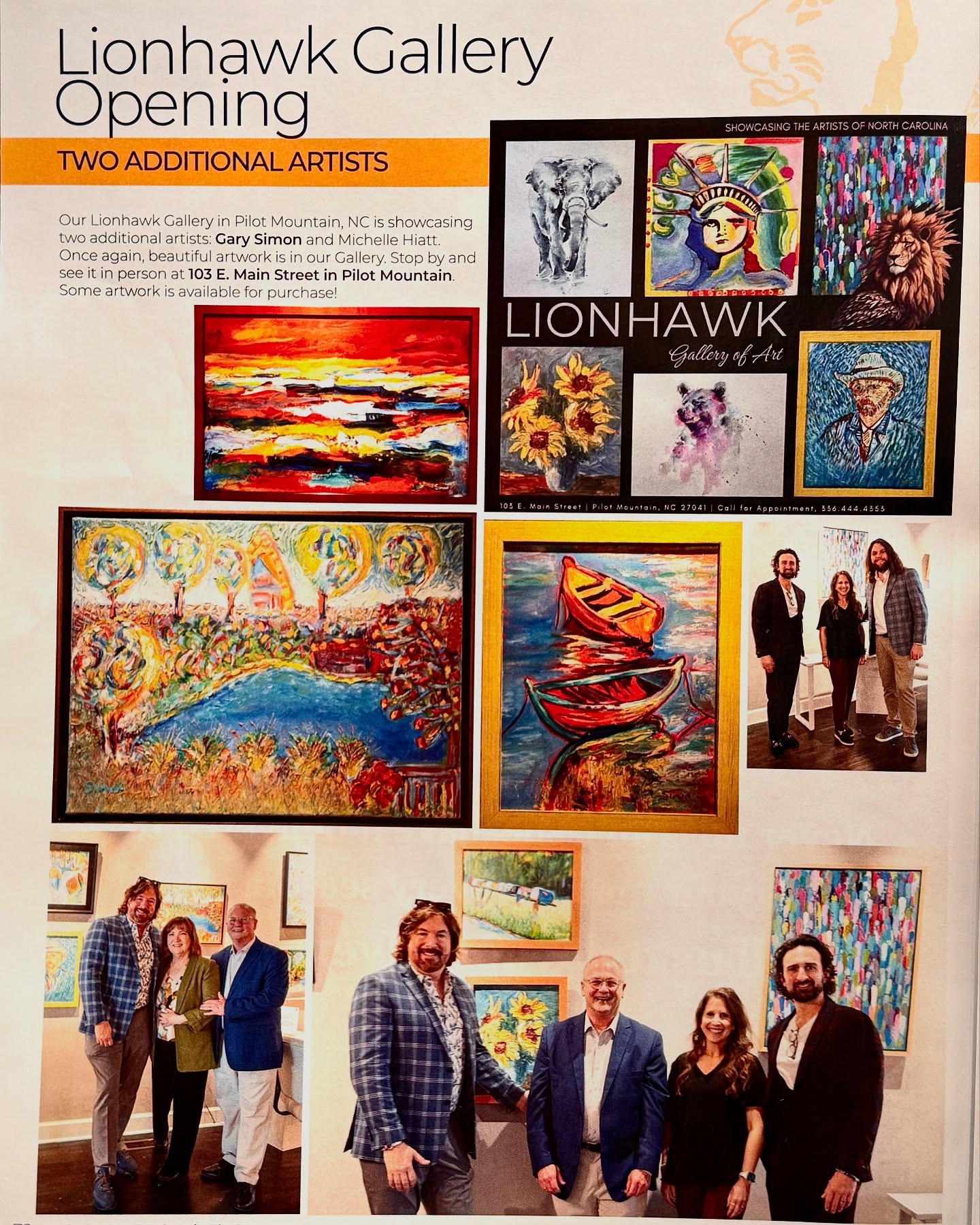 Proud to have my art showing presented in the “Summer 25” edition of @raisetheroarmag .
My exhibit showing along with Michelle Hiatt’s work will be on display through August, purchases available.
Stop by the Lionhawk Gallery of Art in the Mitchell Forbes Pilot Mountain office location, 103 E Main Street NC
Thank you @johnmark.m.mitchell !🦁😒
#garysimonci @mitchell_fgp @zachdawson11 @jakobholt_sellsnc #artgallery #impressionism #contemporaryimpressionism #oilpainting #painting #instart #artoninstagram