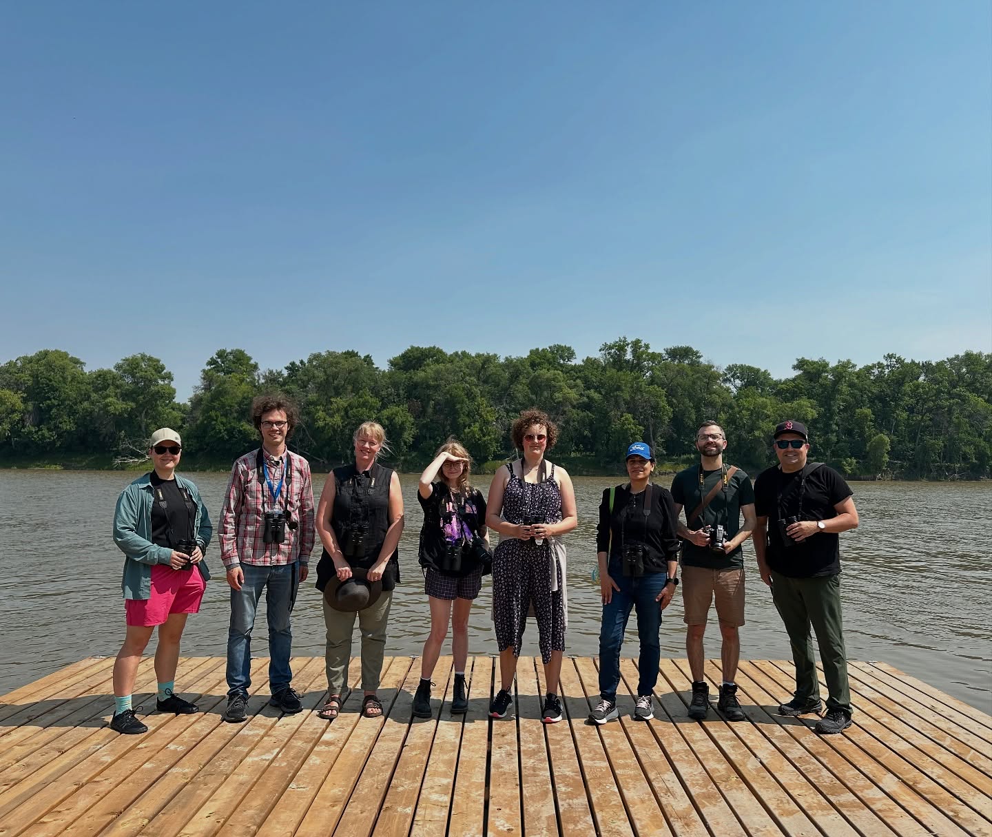 “The beauty of the trees, the softness of the air, the fragrance of the grass, speaks to me… And my heart soars.”
- Chief Dan George, Tsleil-Wautuh Nation
There’s nothing better than being out on the land together. Yesterday at lunch, it felt so good to gather again with the UM Indigenous Birding Club and to welcome new faces to the crew after taking a break last week. We were greeted by a soaring Migizii (Bald Eagle) who stayed with us for most of the walk, reminding us that we are never alone on the land. Indigo Buntings sang their hearts out in the sunshine as we explored the former Southwood Golf Course.
Even with the noise of construction and a low-flying helicopter overhead, the birds showed us that nature is everywhere. The newly dug pond, still waiting for plants to grow, was already home to Northern Shovelers, Mallards, and even a single Hooded Merganser duckling! We also caught glimpses of a Merlin, a Swainson’s Hawk, a Spotted Sandpiper, Cedar Waxwings, and bright little American Goldfinches darting through the trees.
One unexpected sighting? A rogue robot lawnmower quietly patrolling the grass like it was on a secret mission. Not exactly a bird, but still a highlight!
Maarsii to everyone who joined us for this beautiful, joyful, and slightly surreal lunchtime walk. We’re so grateful to be learning from the land and one another. #WeOutThere #representationmatters #birdjoy #nature #mentalhealth
@umindigenous @umanitoba
1. UMIBC birders.
2. American White Pelicans.
3. Indigo Bunting.
4. Chipping Sparrow.
5. Hooded Merganser Duckling.
6. Mallard.
7. Mallard.
8. Northern Shoveler.
9. Robot Mower.
10. UMIBC birders.