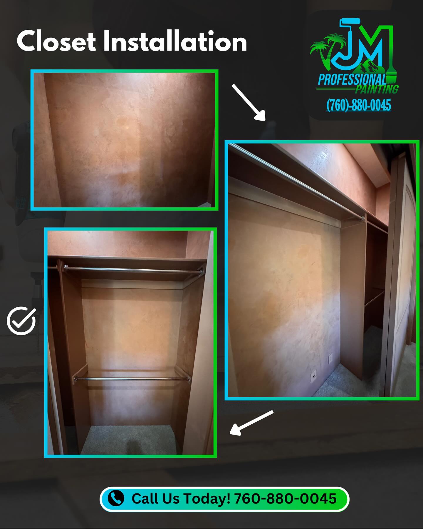 Another custom project completed ✅
This closet installation by JM Professional Painting adds both style and functionality to your space! From fresh finishes to flawless builds—we do it all.
📞 Call us today at (760) 880-0045 for your next home upgrade!
#homeimprovement #homeupgrades #kitchenremodeling #kitchenrenovation #bathroomremodeling #bathroomrenovation #palmsprings #palmdesert #cathedralcity #indio #laquinta #ranchomirage #coachellavalley #professionalpainting #paintingservices