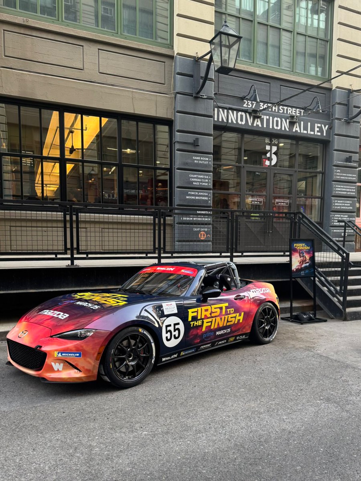 Mazda’s “First To The Finish” Prime Video launch. Vinyl livery services on MX5 cup demo car for pr & national dealer tour.