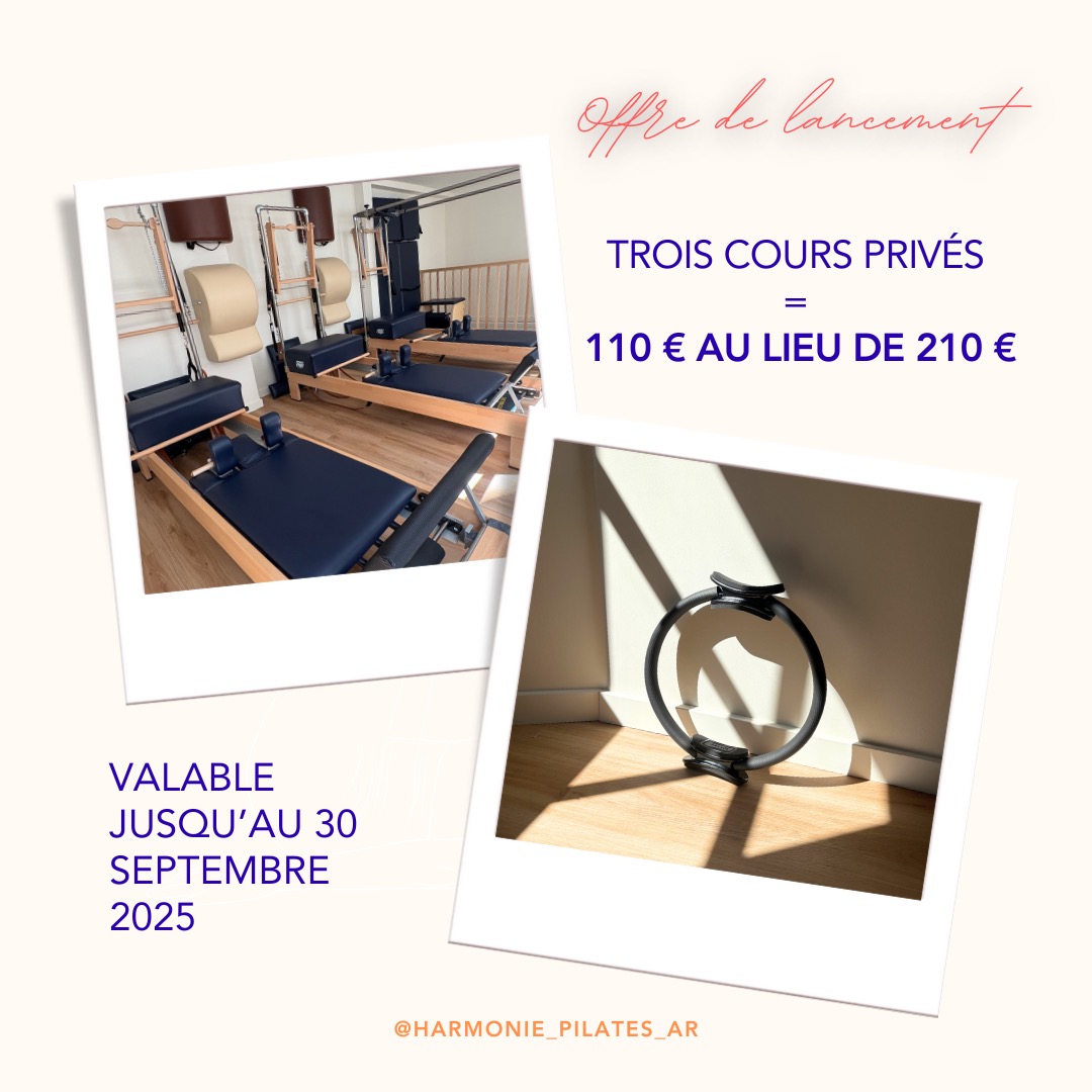 🎉 OFFRE DE LANCEMENT EXCEPTIONNELLE 🎉
⠀
✨ 3 cours privés de Pilates pour 110€ au lieu de 210€ !
⠀
Une occasion unique de découvrir ou approfondir votre pratique en toute confiance et sur-mesure 💫
⠀
📅 Offre valable jusqu’au 30 septembre 2025
📍 Harmonie Pilates Studio – séances individuelles et personnalisées
⠀
📲 Réservez dès maintenant sur notre site internet
⠀
#pilateslife #harmoniepilatesstudio #offredelancement #strasbourg #bienetre #coursprivé #pilatesreformer#pilatesstrasbourg