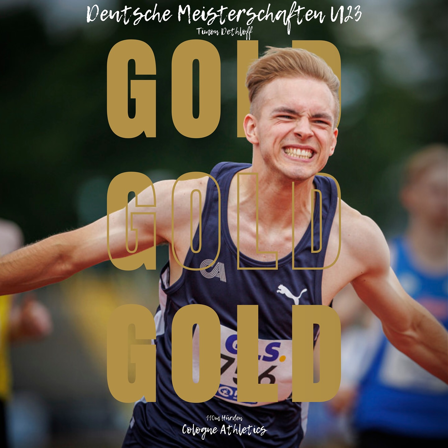 Timon Dethloff ist Deutscher U23-Meister über 110 Meter Hürden! 🥇
Mit einer Zeit von 14,14 Sekunden setzte er sich bis ins Ziel durch und gewann das Finale mit einer neuen persönlichen Bestleistung.
Glückwunsch auch an Coach @verotheill 💙🩶
📸 @bh_sportphoto
🎥 @dlv_online
#110hurdles #nationals #u23 #champion
#faster #higher #further #together #teamCA