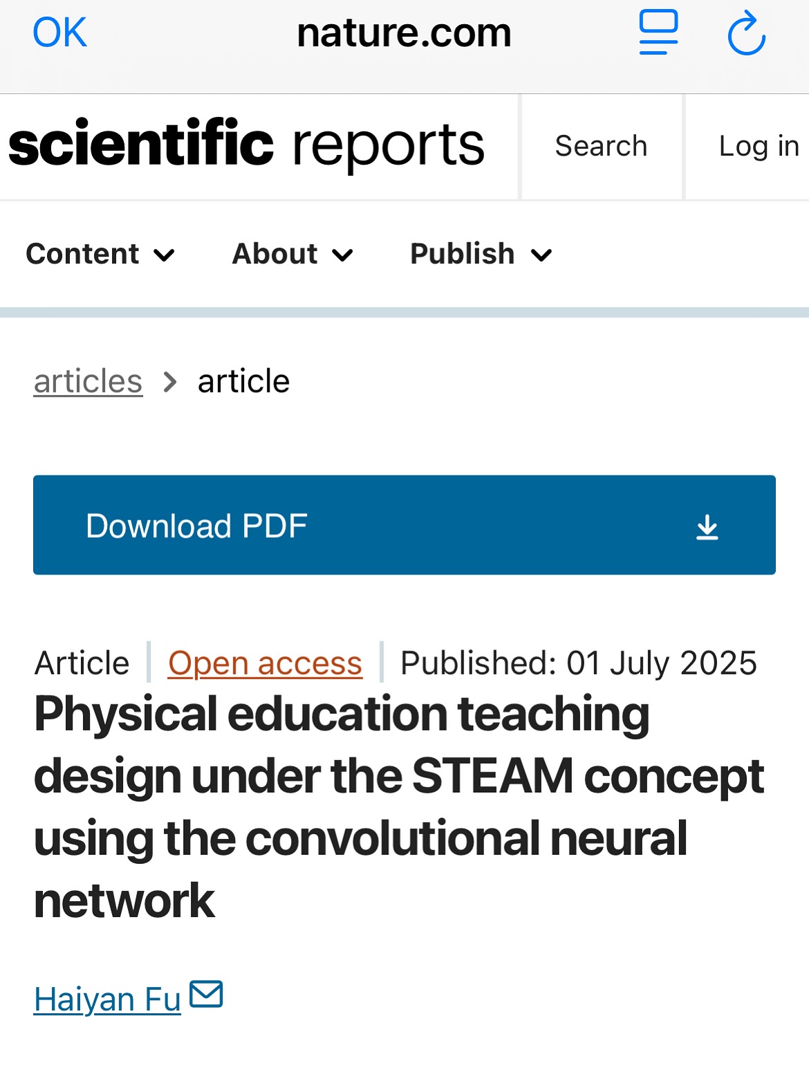 Compilado de atualidades Arte, Ciência, Criatividade e Educação.
O resumo desse artigo da Nature é que ao combinar inteligência artificial (CNN) com uma forma de ensino integrada (STEAM), é possível revolucionar a Educação Física, tornando-a mais científica, tecnológica e interessante para os alunos. Isso não só ajuda a melhorar o desempenho físico, mas também desenvolve o pensamento crítico, a criatividade e a capacidade de resolver problemas dos estudantes. É como dar um « upgrade » nas aulas de EF para o século XXI.
Recomendo a leitura pra quem se interessa por STEAM.
