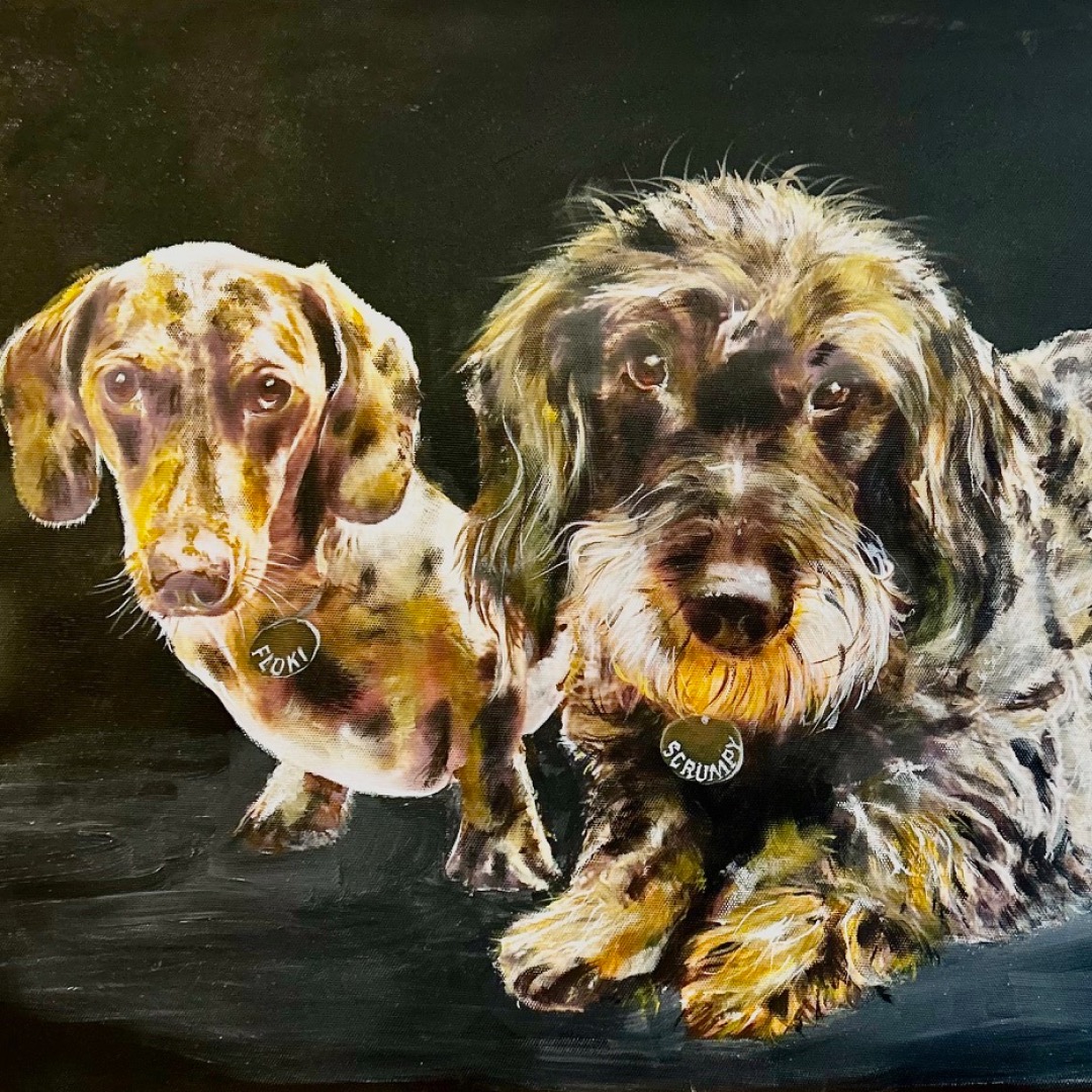 Meet Floki & Scrumpy! ๐พ๐ถ
Floki on the left is a smooth-coated dapple (spotted) Dachshund. Scrumpy on the right is a wire-haired Dachshund as he has the shaggy fur and a beard.
Dachshunds come in three coat types (smooth, longhaired, and wire-haired) and a variety of colors and patterns. These are one of my favourite local dogs in Axminster!
#thedogportraitartist #dogloversofuk #dogsarefamily #oilpainting #clivehemsley #dogsofinsta #dogsofinstagram #dogmemories #painter #paintmydog #dogsoflymeregis #dogs #dogportraits #artist #ilovedogs #puppy #puppiesofinstagram #pet #petsofinstagram #cutedogs #Floki #Scrumpy #Dachshund #SpottedDachshund #WireHairedDachshund #shaggyfur @dachshund_society @dachshund.appreciation.society @dachshundappreciation