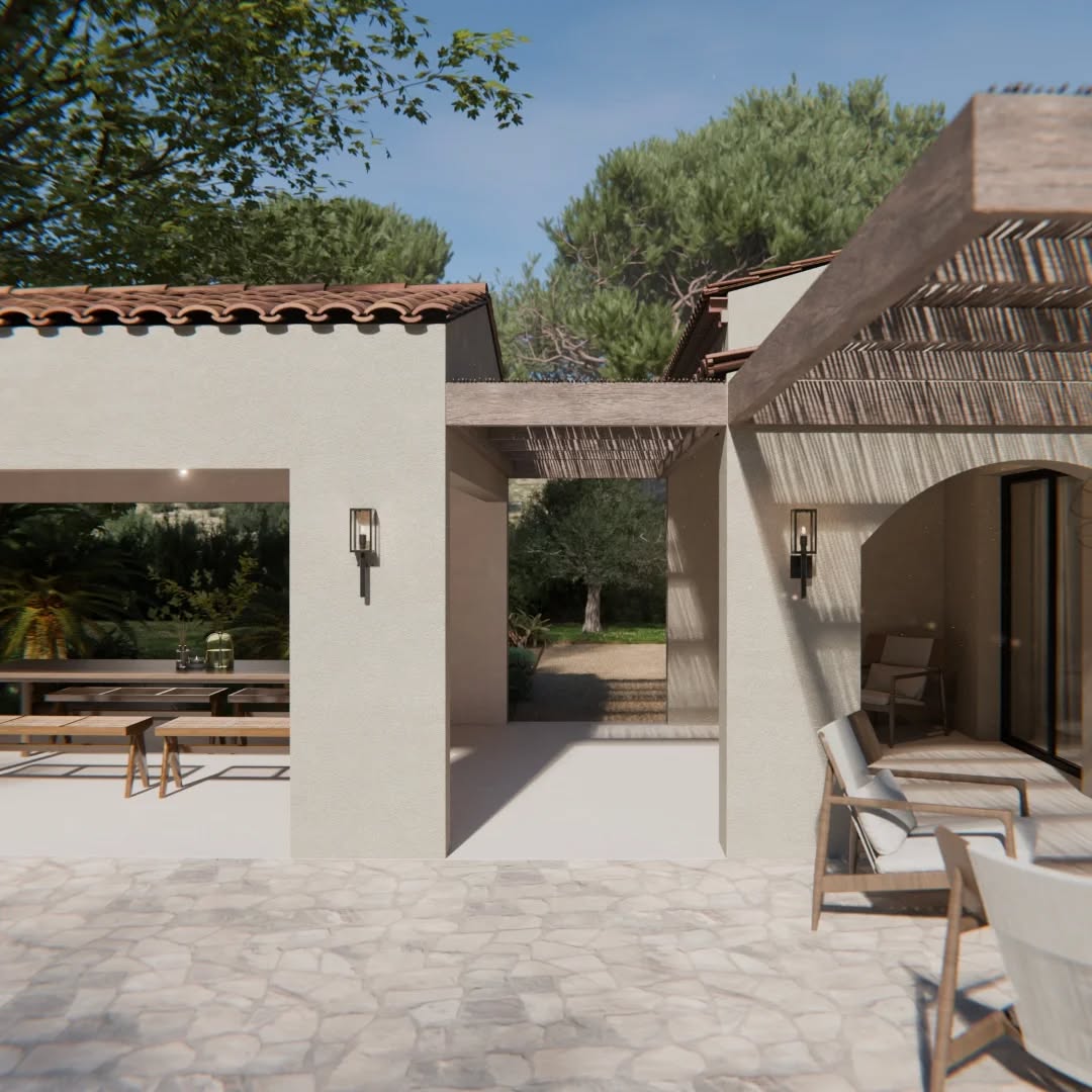 Projet de rénovation complète d'une villa à Saint-Remy-de-Provence, architecture et paysage.
Création d'un pool house relié à la maison par une pergola en bois, créant une unité avec le bâti existant.
La variation des revêtements de sol suit les alignements et souligne la transition entre les différents espaces.
Un dallage clair en opus incertum apporte une texture riche à ce projet, tandis que le béton ciré ajoute une touche minimaliste, en harmonie avec l'intérieur de la maison.
Architecture / Paysage / Visualisation 3D : @studiodac_
#architectureconcept #studiodacarchitecture
#architecturelovers #luxuryhomes #saintremydeprovence #blender3d #studiodacgarden #provencestyle #alpilles #landscape #landscapelovers