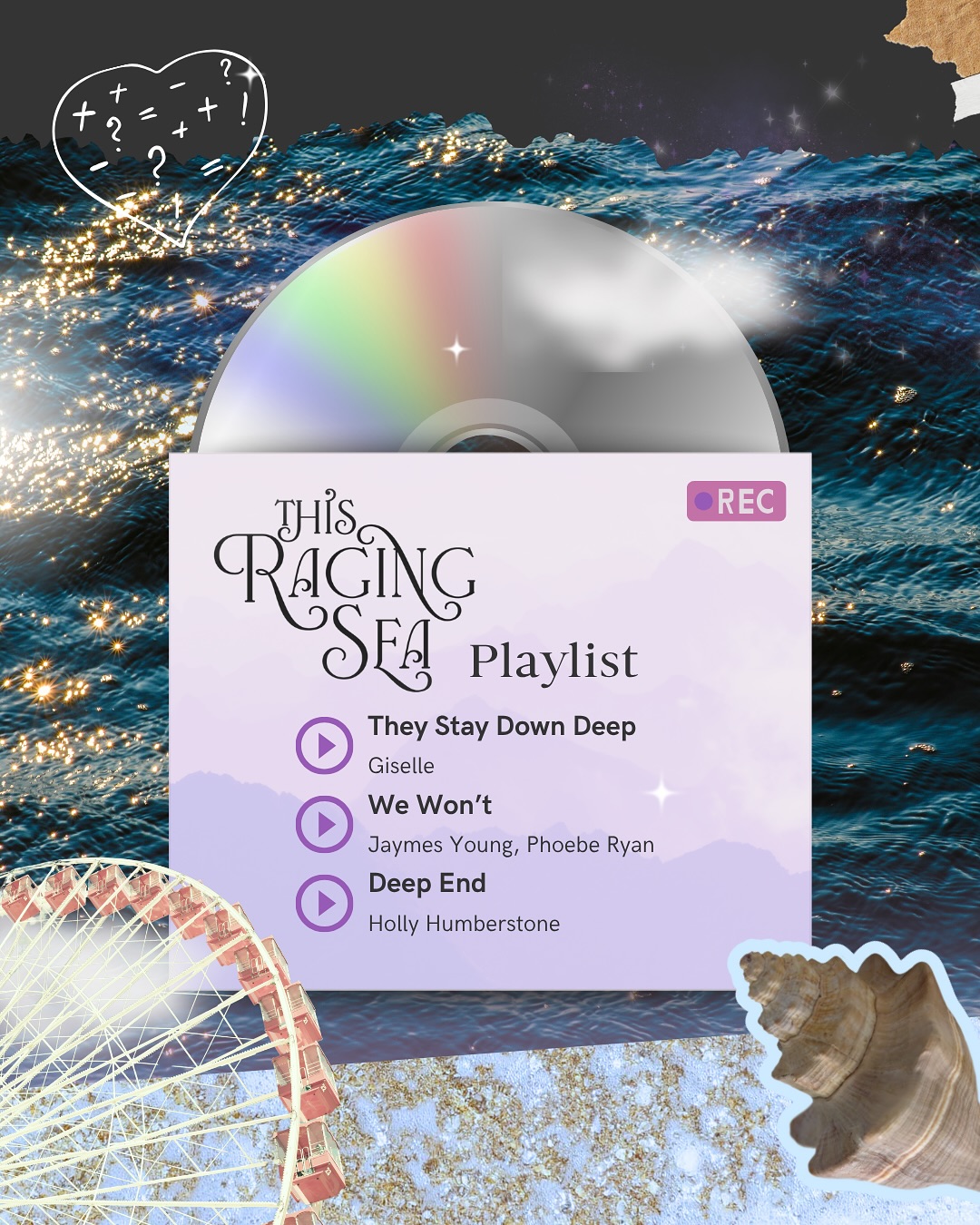 Behold, a mini playlist for THIS RAGING SEA by De Elizabeth @wordsbyde . Perfect for your haunted girl, yearning boy summer. These are ocean/found family/yearning songs that the book made me think of almost immediately.
I just started reading TRS this week, and I’m HOOKED. It’s everything I hoped it would be so far, and I’m barely a few chapters in. I’ve already pre-ordered this spooky seaside book, and can’t wait to have my hands on it when it releases this September with @holidayhousebks ! You can pre-order it now, and I highly recommend you do!!!
#thisragingsea #darkfantasy #darkfantasybooks #ilovebooks #bookrecs #yabooks