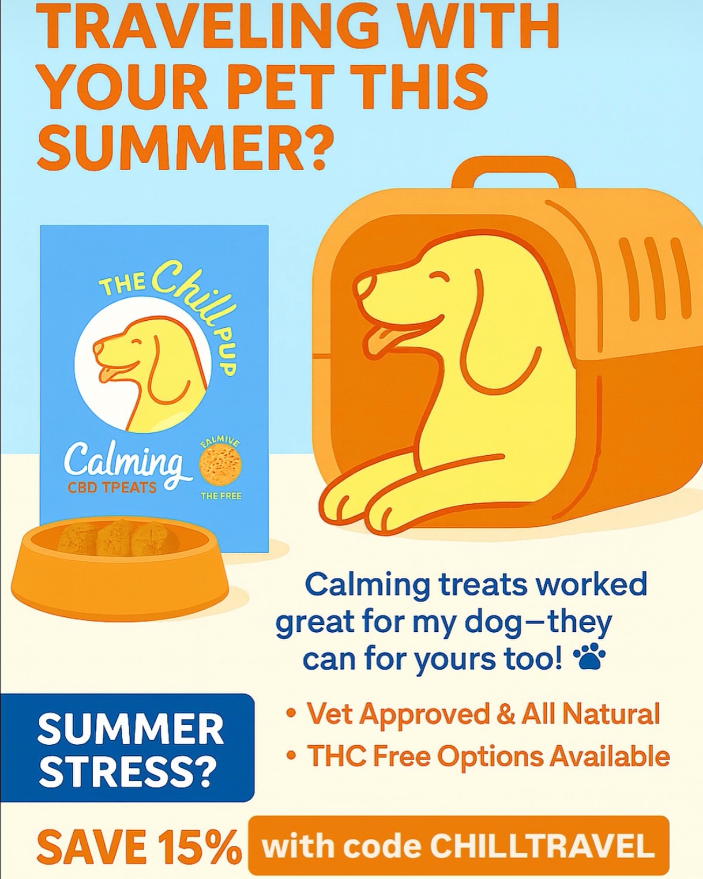 ✈️ Headed out for summer travel with your pup?
If your dog gets anxious during car rides, flights, or long carrier time — The Chill Pup Calming CBD Treats are a game-changer. 💛
✅ Vet-Approved
🌿 100% Plant-Based
🚫 THC-Free Options Available
Perfect for travel, vet visits, boarding, or any stressful moment.
.
.
.
#thechillpup
#pettraveltips
#cbdfordogs
#vetapproved
#thcfreecbd
#calmdoghappylife
#dogmomlife
#puponthego
#dogtravelessentials
#naturaldogcare
#petanxietyrelief
#dogwellness
#travelwithpets
#buy2get1free
#smallbizpetbrand