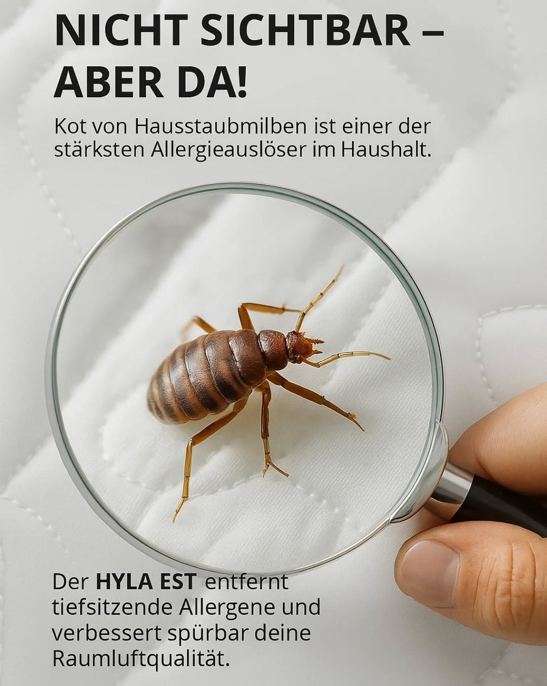Nicht sichtbar, aber millionenfach da: Hausstaubmilben! 🔬
Ihre Ausscheidungen sind einer der Hauptauslöser für Allergien wie Asthma, Heuschnupfen und Neurodermitis.
💨 Der HYLA EST entfernt diese effektiv – und reduziert so deutlich das Risiko allergischer Reaktionen in deinem Zuhause.
Gesünder leben. Tief durchatmen. HYLA.
#hyla #hylaschweiz #hausstaubmilben #allergiefrei #tiefdurchatmen #saubereluft #hylaventus #gesundwohnen