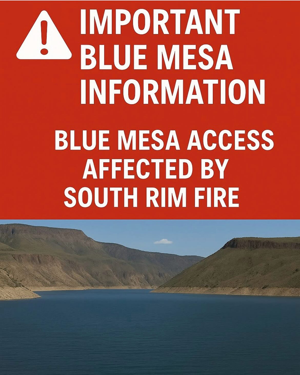 The South Rim fire continues to burn and firefighting is intensifying. The Gunnison Regional 911 Facebook Page or the Black Canyon of the Gunnison National Park Facebook Page are the best sources for accurate, up to date information. There aren’t terrific sources posting on Instagram, but you can see the incident website here:
https://tinyurl.com/mry6na8z
Or updates to Curecanti operations on their site:
https://www.nps.gov/cure/planyourvisit/conditions.htm