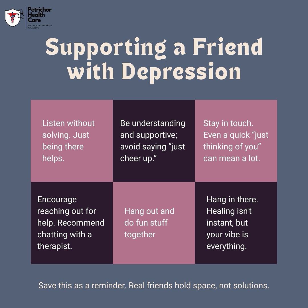You don’t need all the answers to be a good friend.
Sometimes just showing up is the most powerful support you can give. 💛
Swipe through for simple ways to support someone with depression — and save this as a gentle reminder that healing happens in safe company.
.
.
.
.
#MentalHealthMatters #DepressionSupport #EndTheStigma #ItsOkayToNotBeOkay #MentalWellness #YoungMindsMatter #TeenMentalHealth #CollegeMentalHealth #GenZWellness #YouthSupport #BeThereForEachOther #CheckOnYourFriends #SupportSystem #RealFriendsSupport #YouAreNotAlone #PetrichorHealthCare #TelehealthSupport #OnlineCounselingIndia #MentalAndSexualHealth #CareWithCompassion #InstaHealth #MindfulLiving #SelfCareTips #WellnessJourney #MentalHealthAwareness