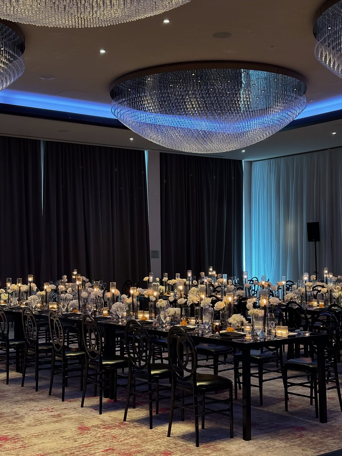A modern black & white wedding brought to life with crisp white florals, sleek black details, and a touch of blue lighting for a fresh, elevated feel. Clean lines, candlelit tables, and a stunning floral stage setup..
.
.
.
Event Planner - @ferncohenevents
#LuxuryWedding #ModernWedding #BlackAndWhiteWedding #EventDesign #FloralDesign #WeddingDecor #BlueLighting #ContemporaryStyle #WeddingInspo #torontoweddings