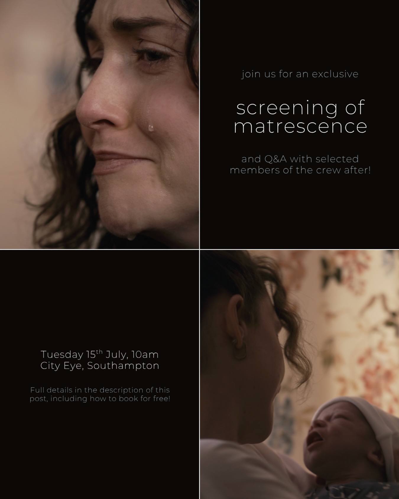 ๐ฌ Exclusive Screening: Matrescence ๐ฌ
โจExploring the raw, unspoken reality of postnatal depression
Join us at City Eye for a free, baby-friendly screening of Matrescence, a University of Portsmouth graduate film created by a talented team of emerging filmmakers โ many with personal connections to the topic.
๐๏ธ When: Tuesday 15th July, 10amโจ๐ Where: City Eye, Above Bar Street, Southampton, SO14 7DU (accessible loo & baby change facilities onsite)โจ๐๏ธ Free entry, but limited to approx 50 seats โ RSVP via the City Eye Eventbrite link in bio to secure your spot and avoid disappointment!
๐ผ Baby-friendly screening โ feel free to bring your little ones!โจ๐ Everyoneโs welcome โ you donโt need to be a parent or mother to attend.
๐๏ธ Matrescence follows Heather, a first-time mum in the early 2000s, facing the isolating challenges of new motherhood and postnatal depression. With a real baby on set and an original score, this honest film invites empathy, understanding, and connection.
๐ฌ Stay after the film for a Q&A with the crew, then join us for some informal networking โ a great chance to connect with other creatives, parents, and supporters.
๐ฟ Whether youโre a filmmaker, student, parent, or passionate storyteller, this screening is for you.
Weโd love to see you there โ and feel free to tag or share with friends who might be interested! ๐ฉต
๐ Book your free ticket in the link in our bio!
(Please note: the booking page may look like itโs for a regular Mums in Film meetup, but your ticket is for this special Matrescence screening.)
๐ฃFollow us to stay updated!
.
#matrescence #freeevent #screening #filmscreening #networking #cityeye #southampton #portsmouth #filmscreening #filmproduction #shortfilm #independentfilm @bafp_uop