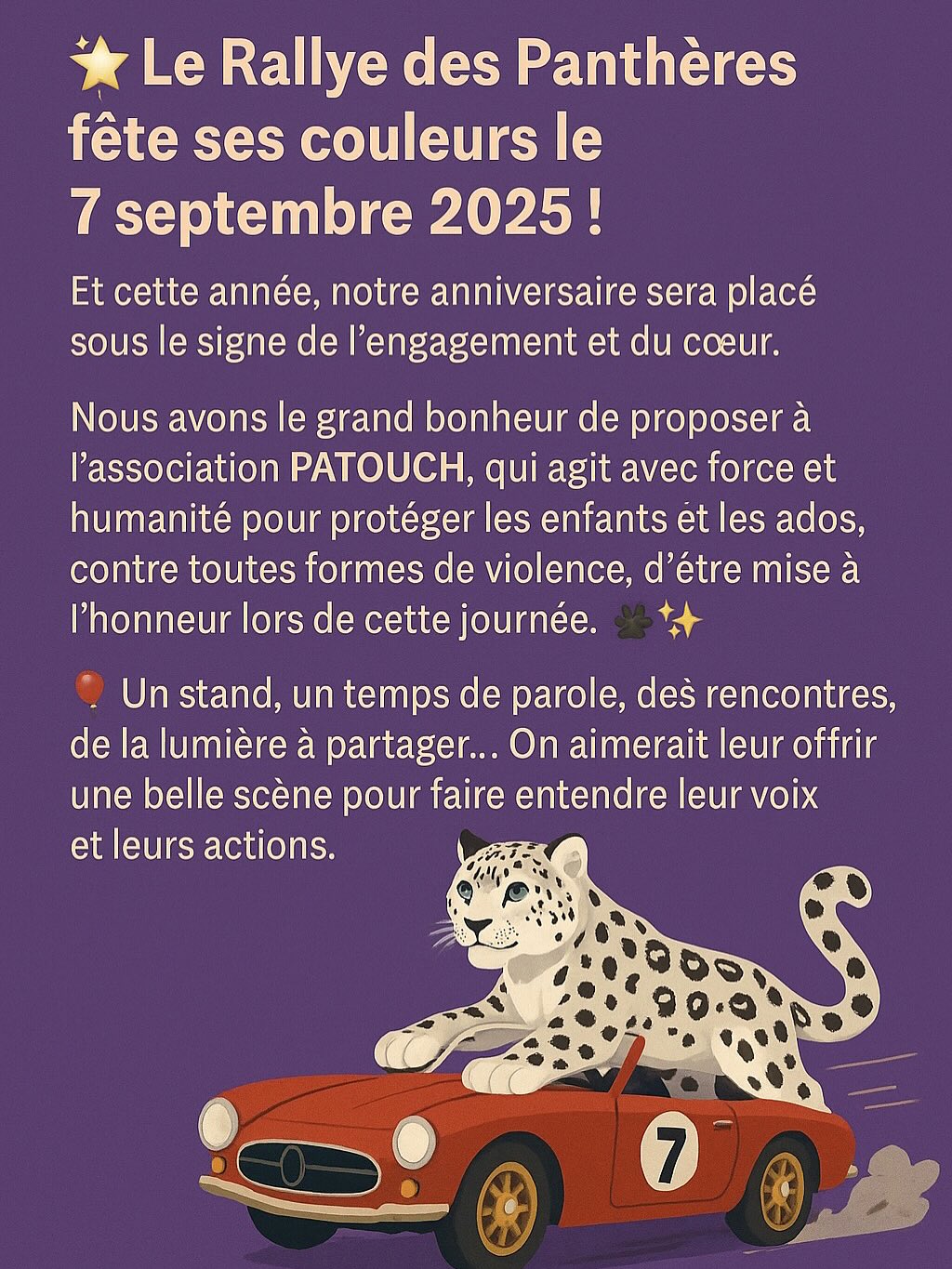 Les hommes et femmes passionnés d’automobiles sont tous les bienvenus, en solo, en couple ou avec un co-pilote 🐆🦁
Pour y participer -> https://www.rallyedespantheres.ch/copie-de-contact
#alltimers #rallye #rallyedespantheres #classiccards #geneva #autovintage #switzerland #associationpatouch #carclub