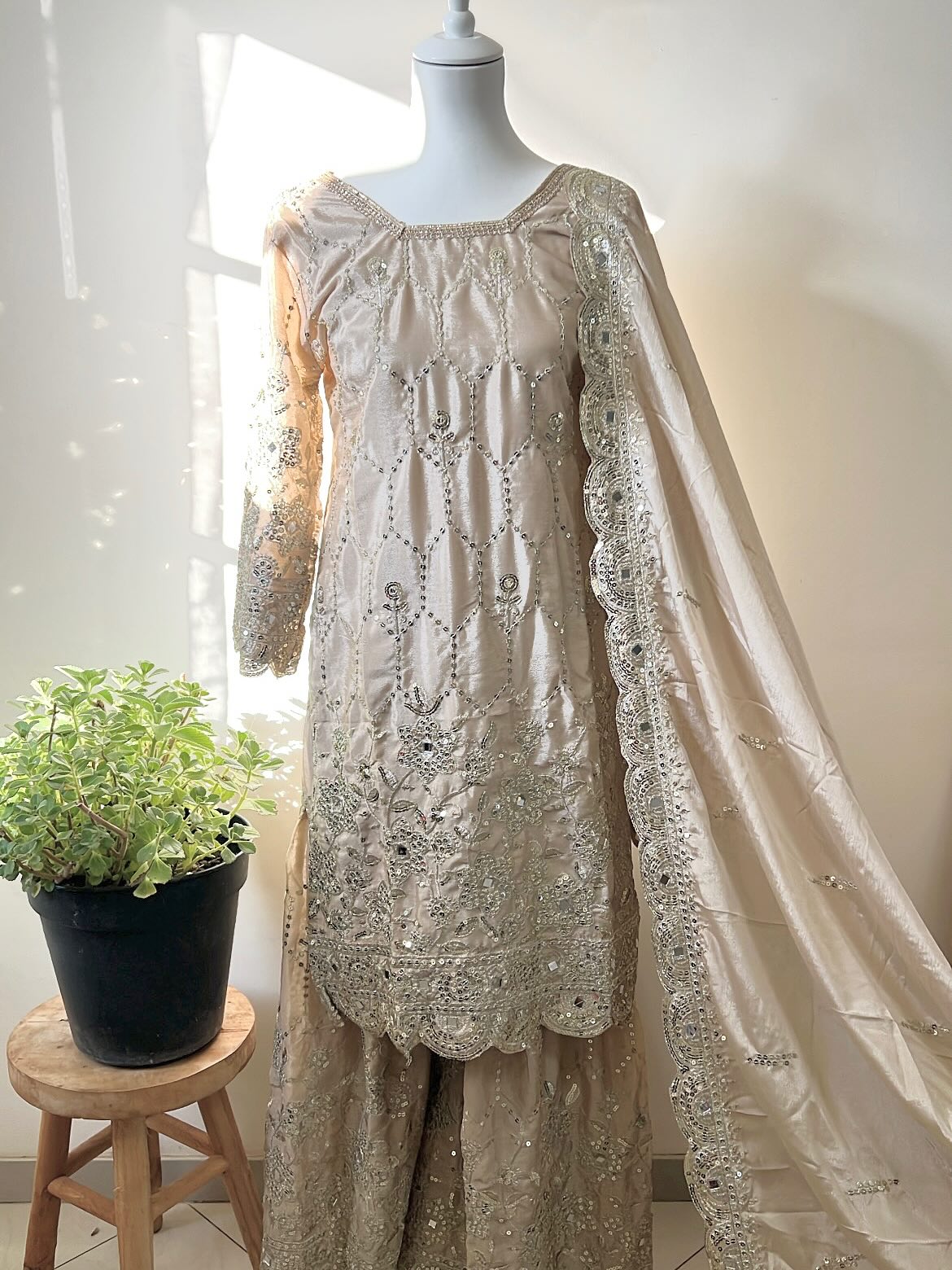 ✨ Ensemble salwar kameez beige doré – Élégant et raffiné, cet ensemble comprend une tunique brodée avec détails scintillants, un pantalon large assorti et un dupatta à la finition délicate. Idéal pour les occasions festives ou mariages.
📏 Taille : M
💸 Prix : 40 €
📍 Remise en main propre ou envoi possible