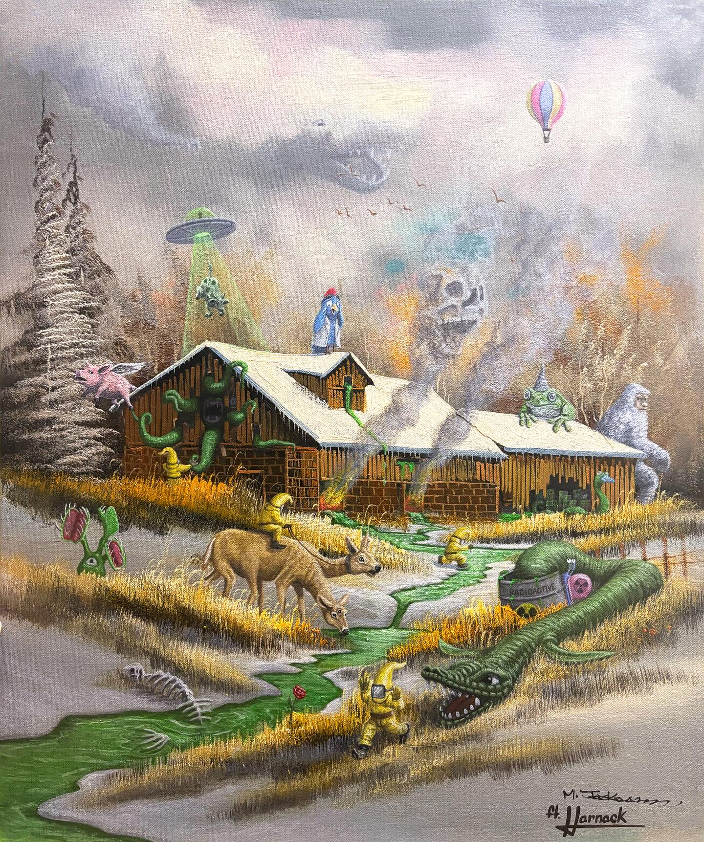 Beakers Bleak Lab Leak - 20x24”
This piece will be auctioned off on my website July 11-13 and go to the highest bidder! You can also pre-order prints right now. Pre-order ends July 13 as well. Join me at the @yegartwalk this will be my 12th year!
•
Big thank you to everyone who gave a suggestion for me to paint into this painting and for helping me name it! Congratulations to @rileywitiw for the name.
•
#surrealism #upcycle #revamp #thriftstoreart #thrifted #painting #fineart #gnomes #lochnessmonster #surrealism #yegart #edmontonart #edmontonartist