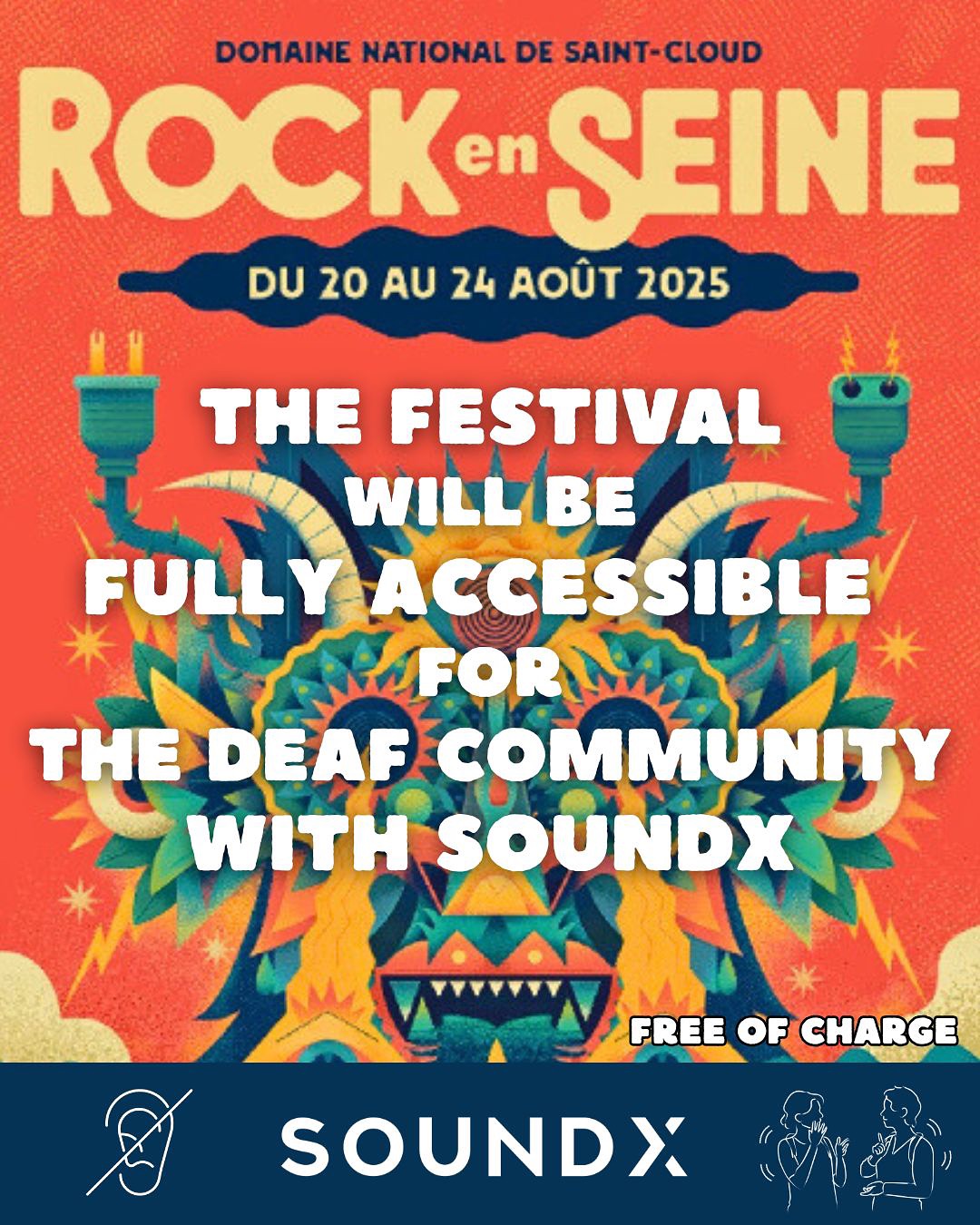 SoundX rejoint Rock en Seine ! 🤘
Une nouvelle étape dans notre projet : porter la voix de l’inclusion au cœur d’un des plus grands festivals français.
Rendez-vous du 20 au 24 août pour vivre cette première ! 🧡