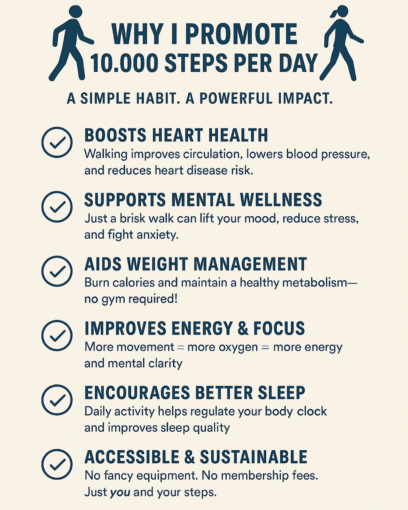 🏃♂️ WHY I PROMOTE 10,000 STEPS PER DAY 🏃♀️
It’s simple. It’s powerful. It works.
✅ Boosts Physical Health
• Burns calories naturally
• Improves heart health
• Builds stamina & strength
✅ Supports Mental Wellness
• Reduces stress & anxiety
• Clears your mind
• Boosts mood & focus
✅ Accessible to Everyone
• No gym required
• Fits into any lifestyle
• Just you, your feet, and consistency
Movement is medicine.
10,000 steps = daily investment in YOU.
🌿 Start small. Stay consistent. Walk your way to wellness.
A recent study ✅:
A recent study has shown that someone who:
Does 3500 steps per day compared to someone who does 10,000 steps per day has decreased they’re chance of death by a WHOPPING 50%
If that isn’t your sign to complete 10,000 steps per day I don’t know what is.
#fitness #fitnessgr #sport #gym #personaltrainer #walk #dog