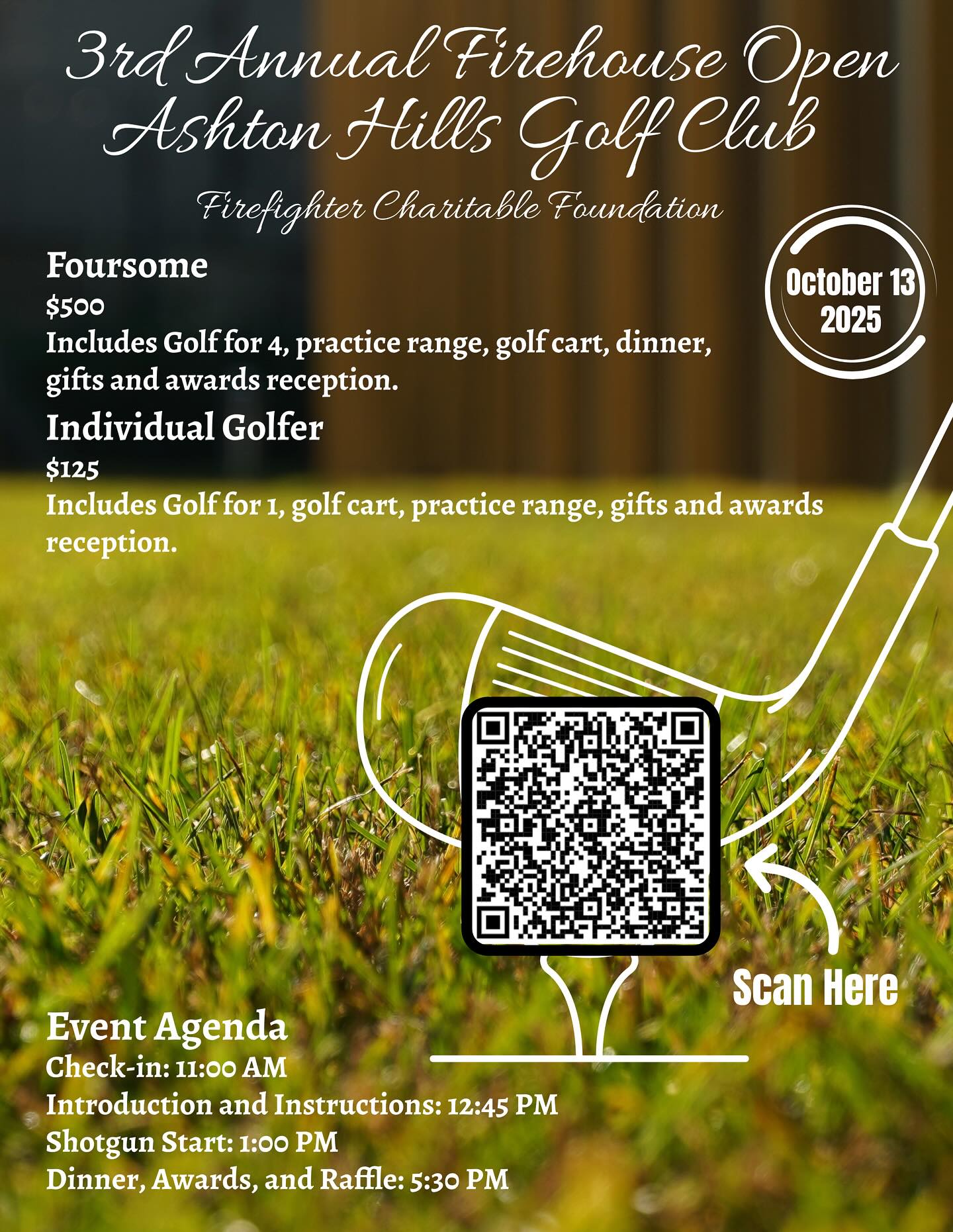 Get ready for the 3rd Annual Firehouse Open! This year’s golf tournament will be held at Ashton Hills Golf Club, benefiting the Firefighter Charitable Foundation. Enjoy dinner, gifts and awards. Check out the flyers and scan the QR code for participation and sponsorship details. See you soon! #golf #tournament #firegolf #covingtonga