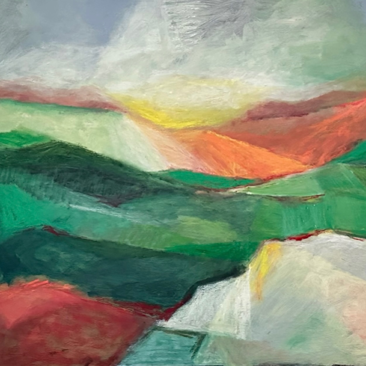 After some final touches this abstract landscape painting is done. It’s been an interesting process, with a strong focus on layering, harmony, composition, and colour. Always a joy to see how it all comes together in the end.
#abstractlandscape #contemporarypainting #colourandcomposition #layeredart #artprocess